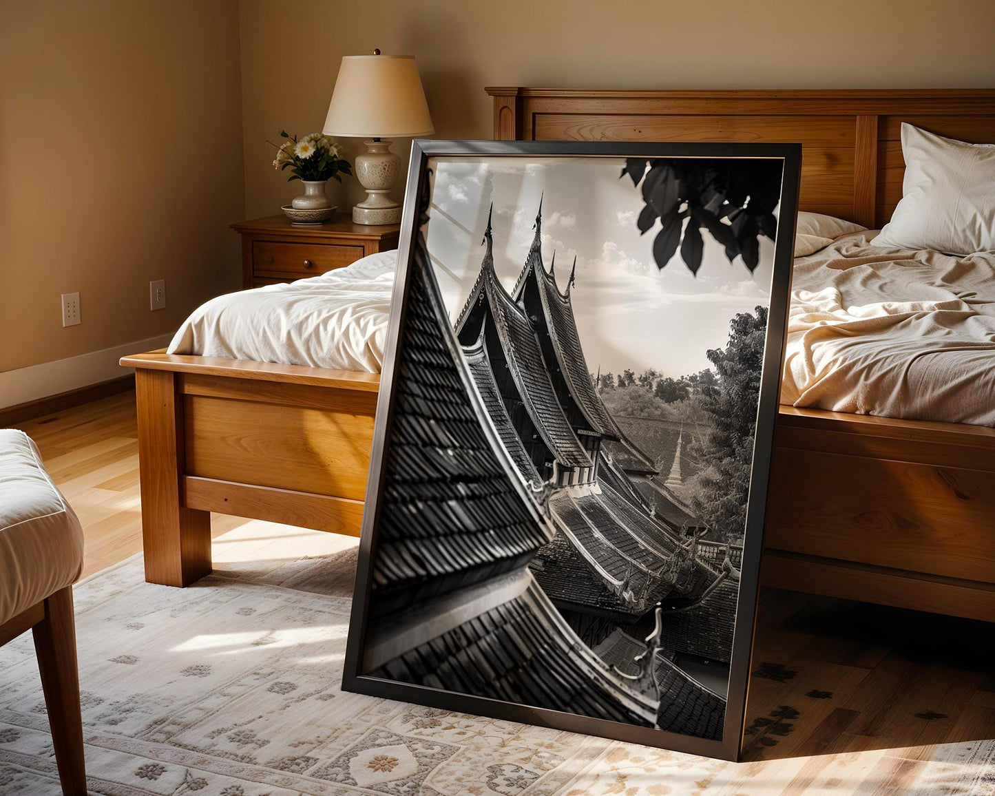 World Landmark | Laos Temple Roofs Print | Luang Prabang Black and White Photography wall art print, minimalist black and white poster, modern Scandinavian wall decor, Monohaus