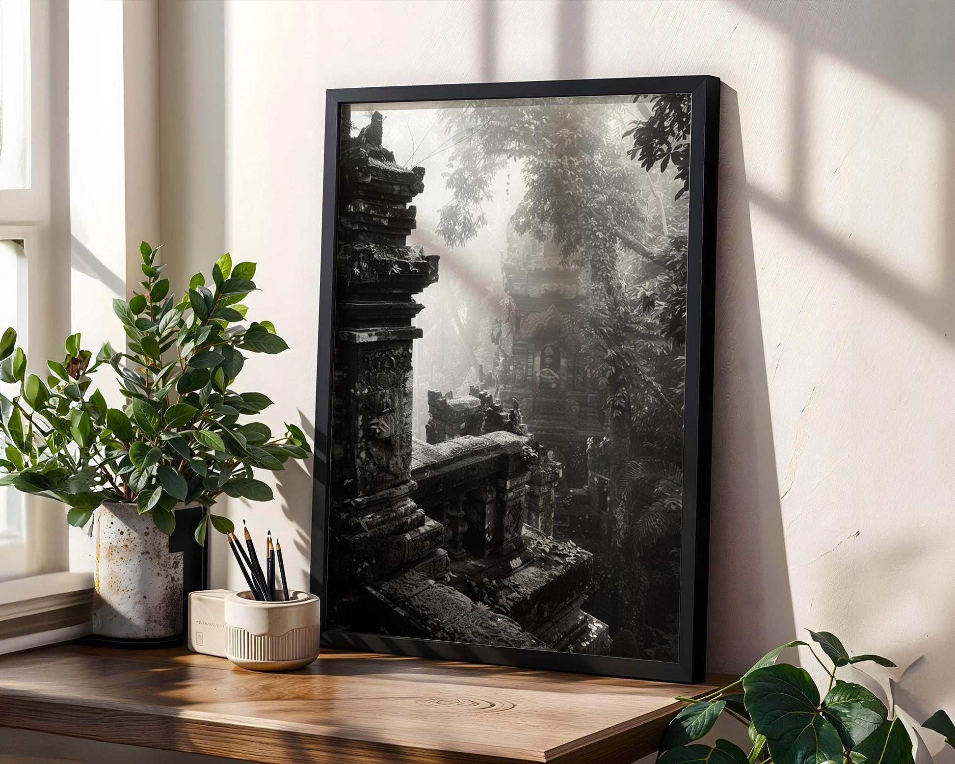 World Landmark | Bali Temple Ruins Print | Black and White Ancient Architecture Wall Art wall art print, black and white architectural poster, minimalist modern Scandinavian wall decor, Monohaus