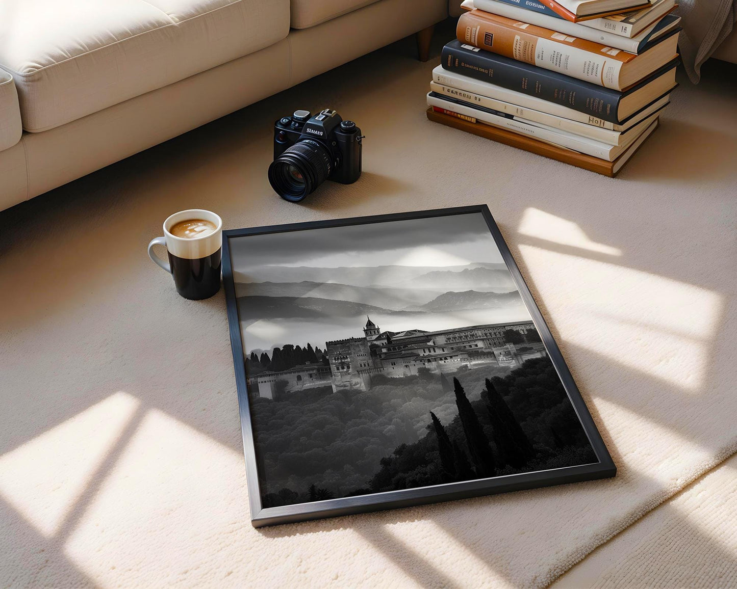 World Landmark | Alhambra Palace Print | Black and White Spanish Architecture Photography wall art print, black and white architectural poster, minimalist modern Scandinavian wall decor, Monohaus