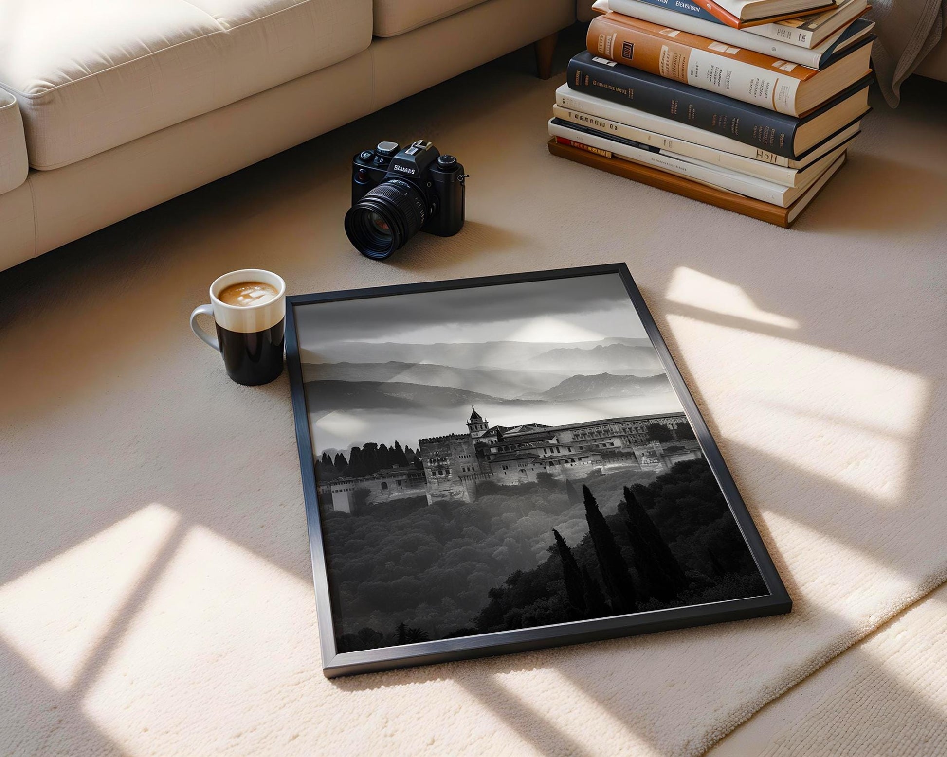 World Landmark | Alhambra Palace Print | Black and White Spanish Architecture Photography wall art print, black and white architectural poster, minimalist modern Scandinavian wall decor, Monohaus