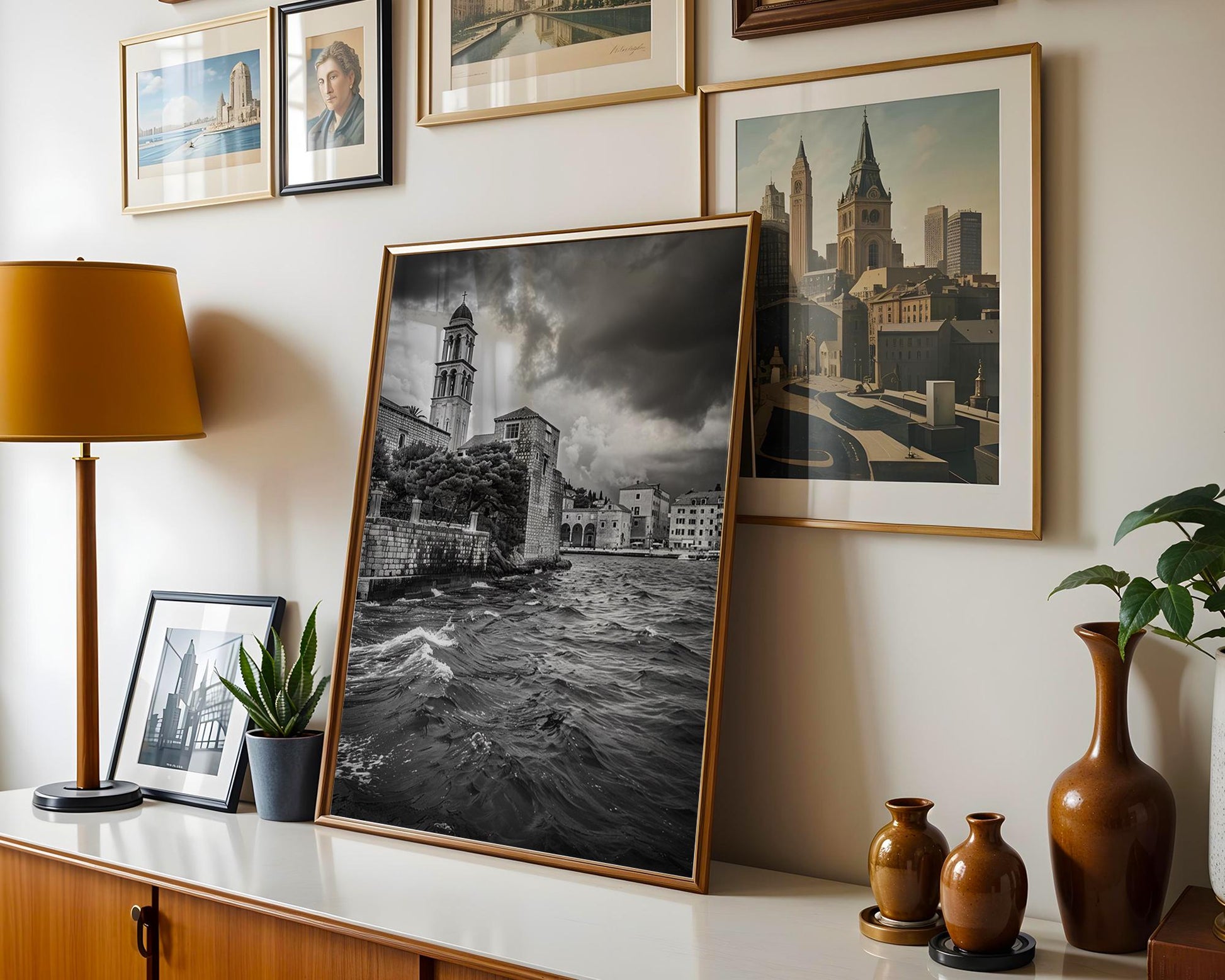 World Landmark | Dubrovnik Croatia Print | Black and White Seaside Architecture wall art print, black and white architectural poster, minimalist modern Scandinavian wall decor, Monohaus