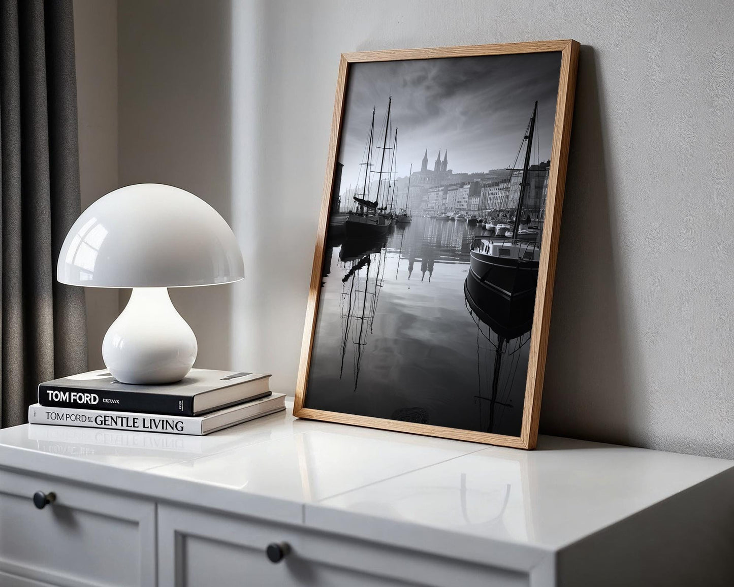 World Landmark | Marseille Old Port Print | Black and White France Photography wall art print, minimalist black and white poster, modern Scandinavian wall decor, Monohaus