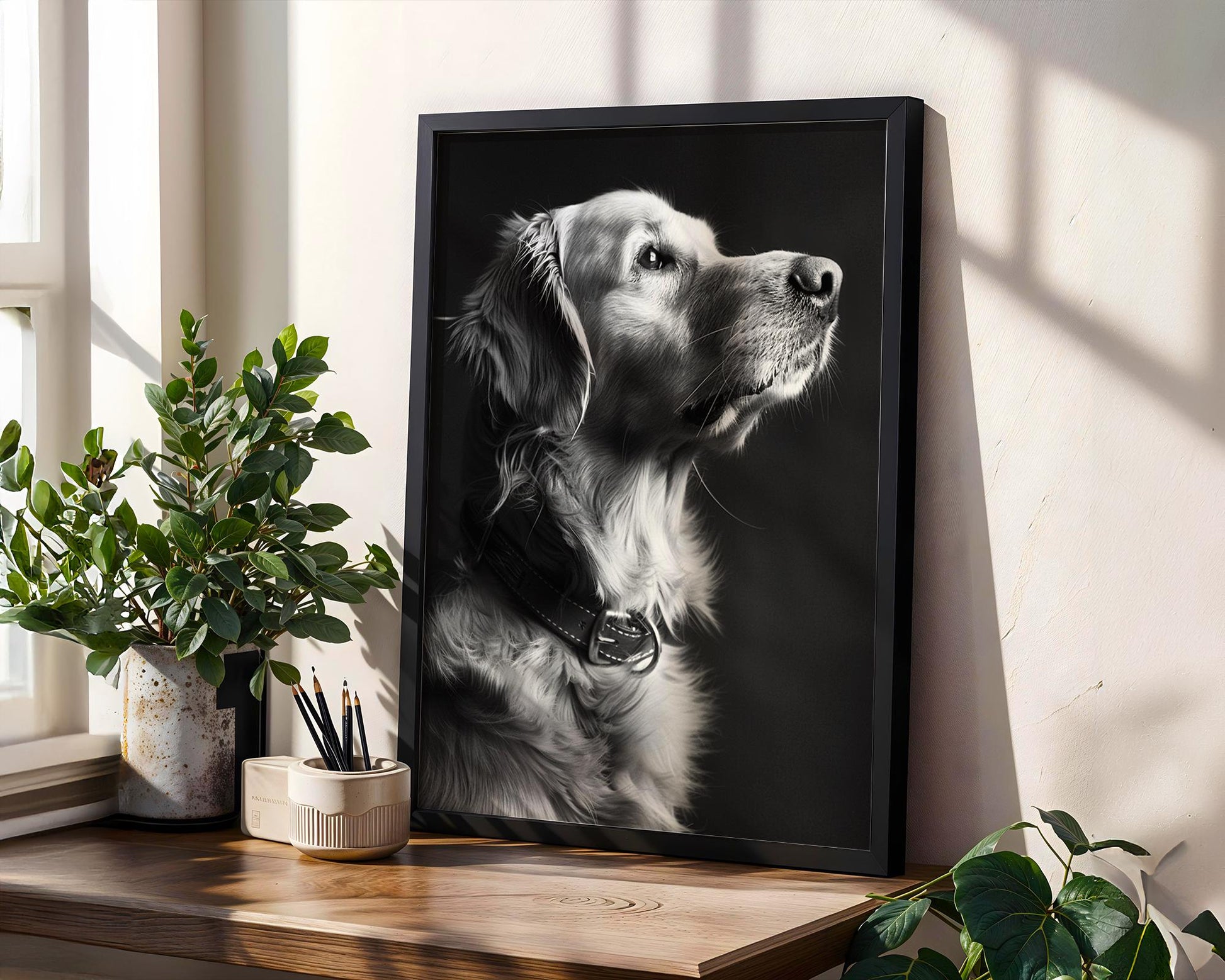 Dog Photography Golden Retriever Print | Luminous Pet Portrait, Scandi Home Decor wall art print, minimalist black and white poster, modern Scandinavian wall decor, Monohaus