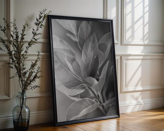 Botanical Photo | Abstract Leaf Macro Photography Print | Black & White Minimal abstract wall art print, geometric minimalist poster, modern Scandinavian decor, Monohaus