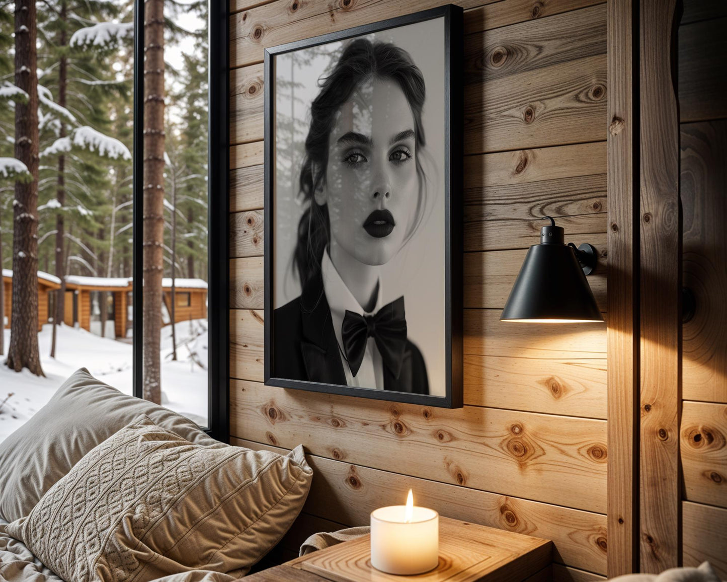 Minimal Wall Art Black and White Woman Portrait | Bow Tie, Suit, Fine Art Print wall art print, minimalist black and white poster, modern Scandinavian wall decor, Monohaus