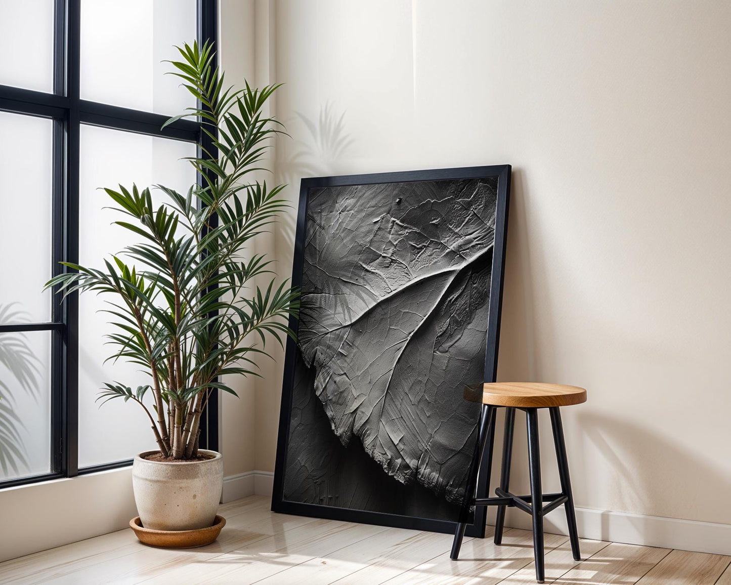 Botanical Photo | Textured Leaf Print | Heavy Impasto Black and White  Art wall art print, minimalist black and white poster, modern Scandinavian wall decor, Monohaus