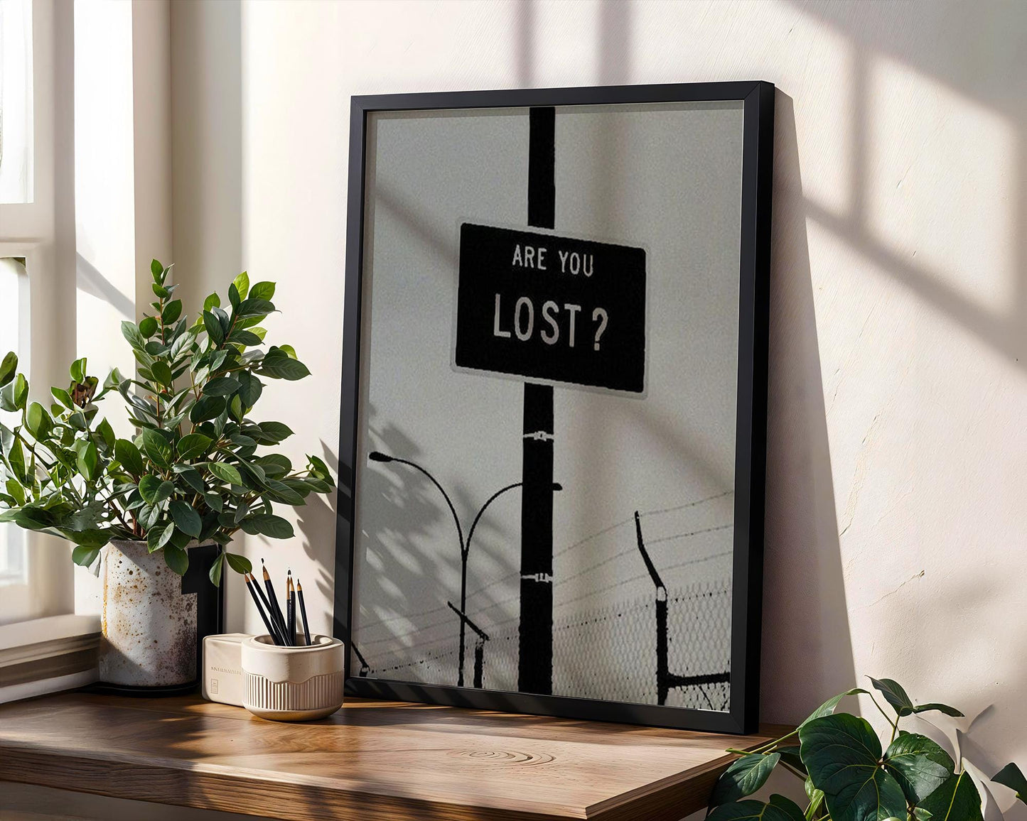 Designer Wall Art | Are You Lost Sign Print | Minimalist Black and White Decor wall art print, minimalist black and white poster, modern Scandinavian wall decor, Monohaus