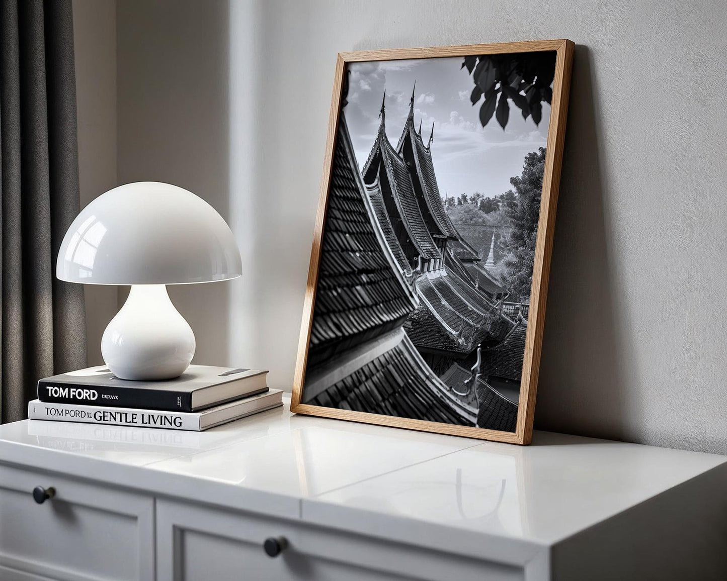 World Landmark | Laos Temple Roofs Print | Luang Prabang Black and White Photography wall art print, minimalist black and white poster, modern Scandinavian wall decor, Monohaus