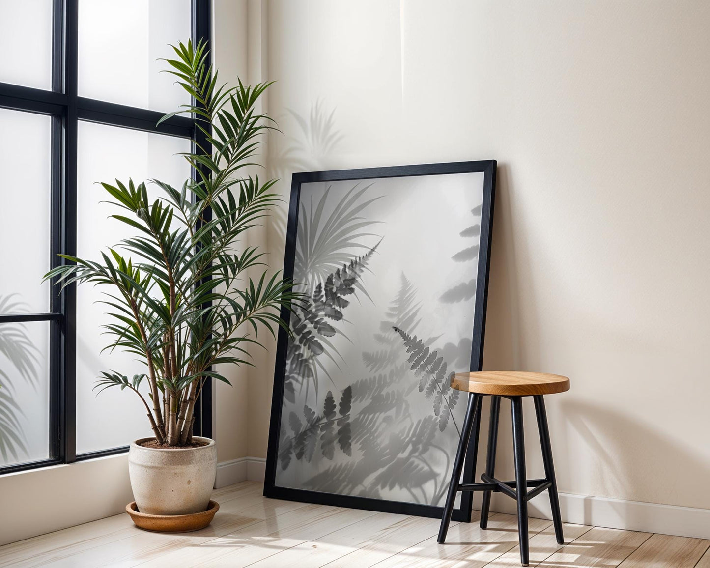 Botanical Photo | Fern Print | Minimalist Shadow Photography, Modern Home Decor wall art print, minimalist black and white poster, modern Scandinavian wall decor, Monohaus