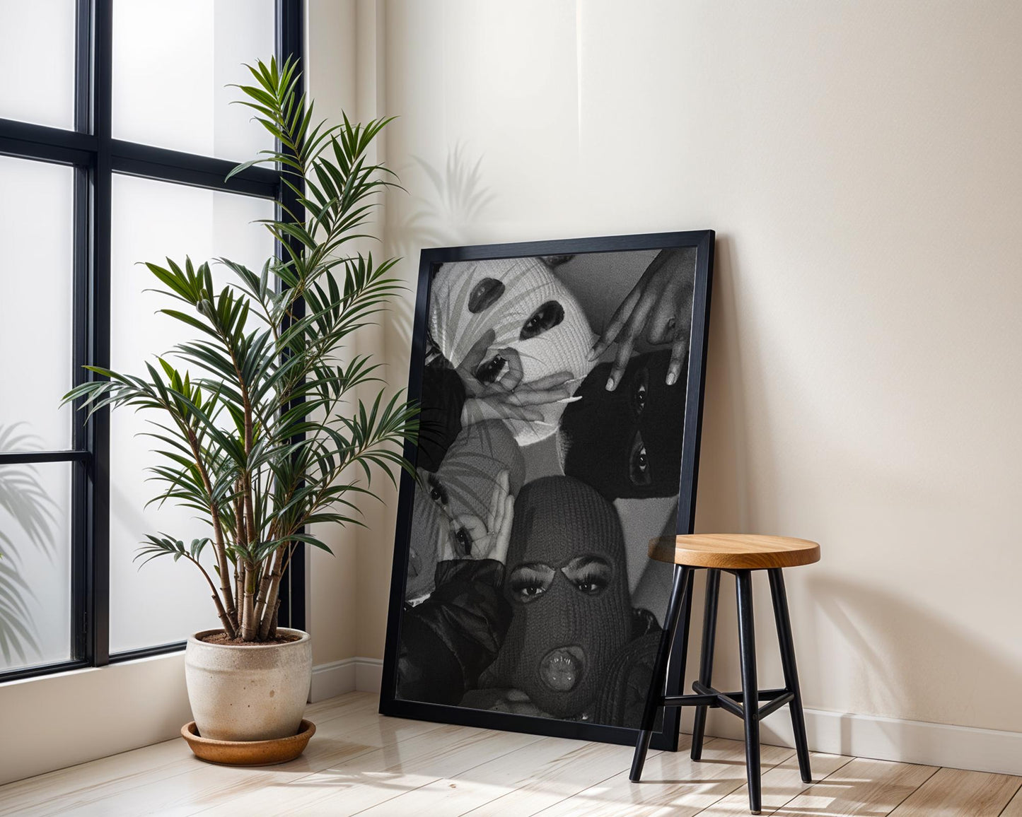 Designer Wall Art | Balaclava Girls Print | Edgy Black and White Fashion Poster wall art print, minimalist black and white poster, modern Scandinavian wall decor, Monohaus