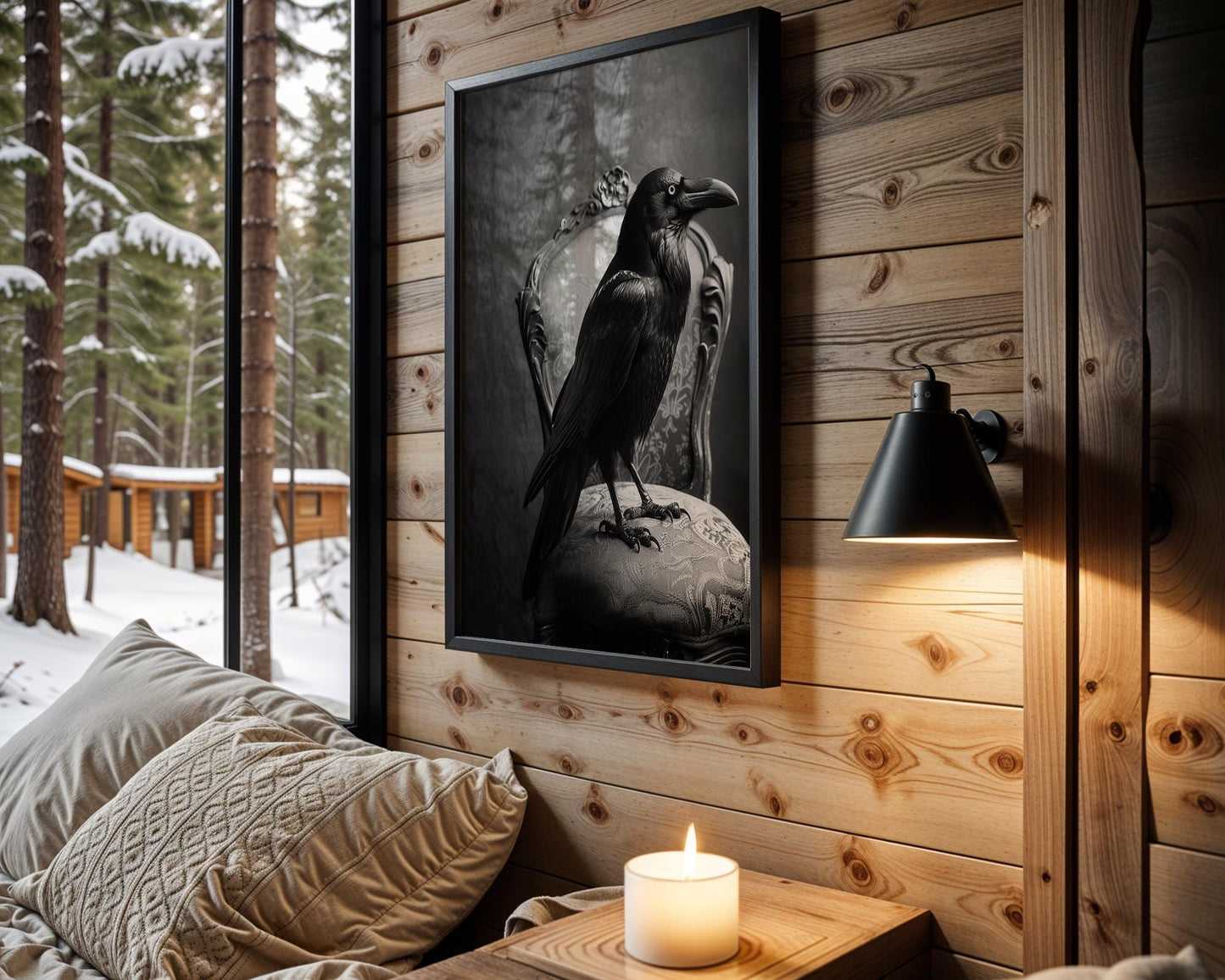 Designer Wall Art | Raven Portrait Art Print | Gothic Dark Academia, Black and White wall art print, minimalist black and white poster, modern Scandinavian wall decor, Monohaus