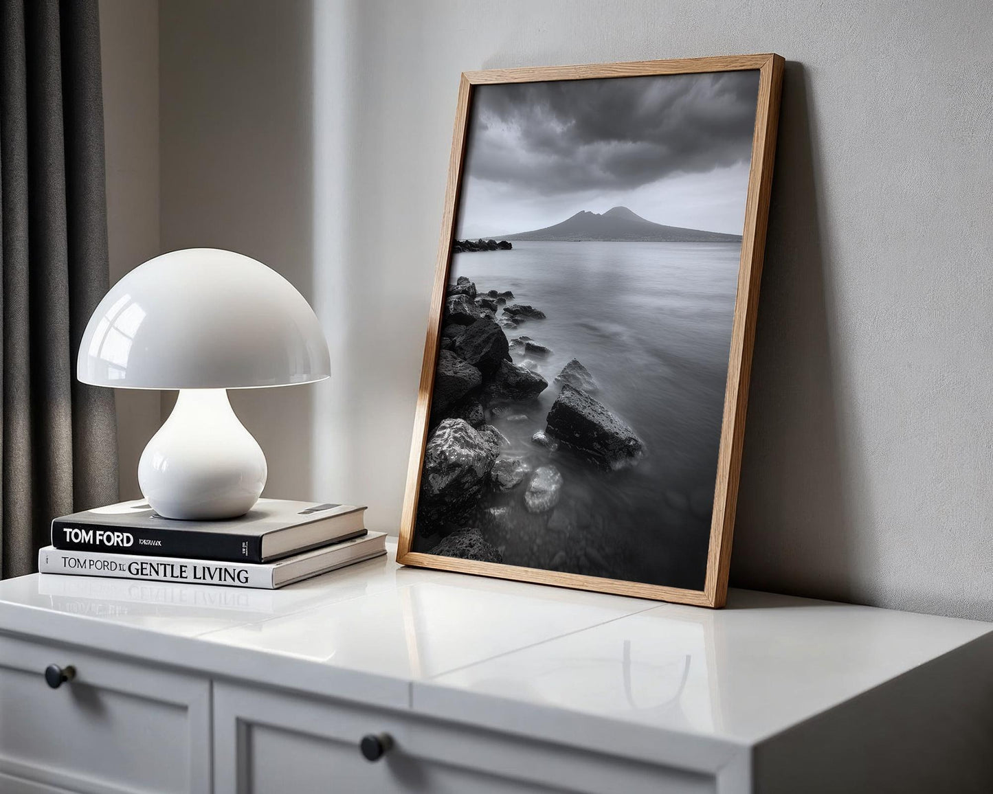 World Landmark | Mount Vesuvius Seascape Print | Naples Coastal Black and White Photography