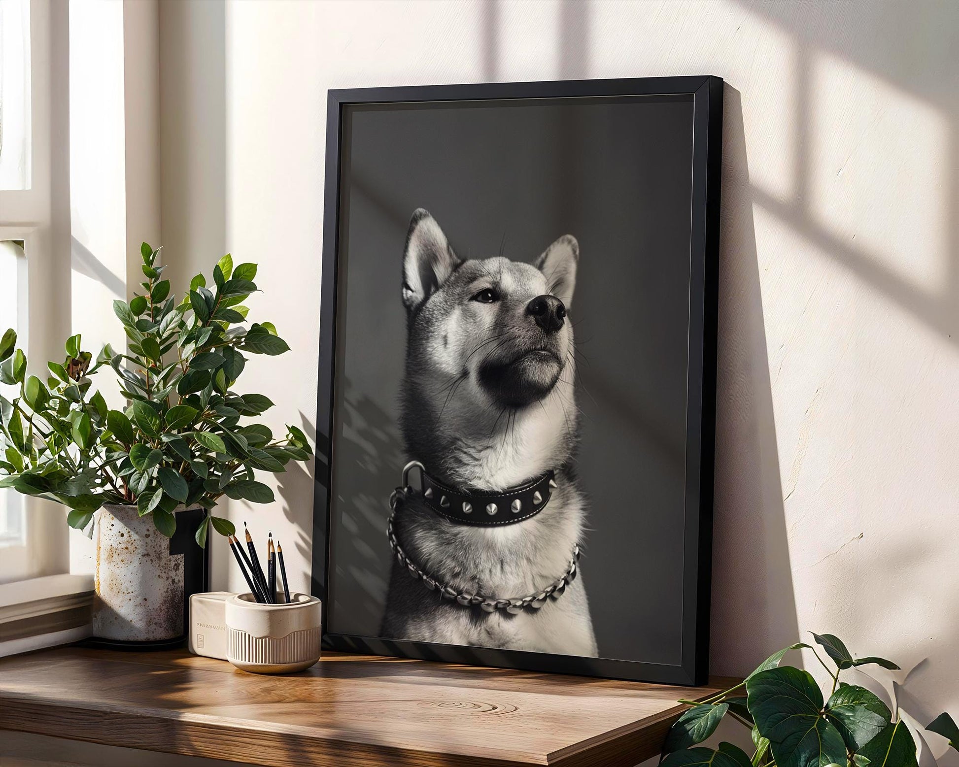 Dog Photography Shiba Inu Print | Black and White Pet Photo, Modern Poster wall art print, minimalist black and white poster, modern Scandinavian wall decor, Monohaus