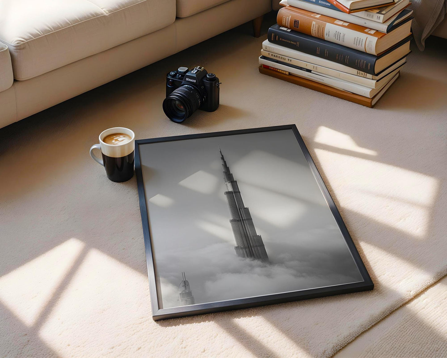 World Landmark | Burj Khalifa Print | Black and White Dubai Skyline Photography wall art print, minimalist black and white poster, modern Scandinavian wall decor, Monohaus