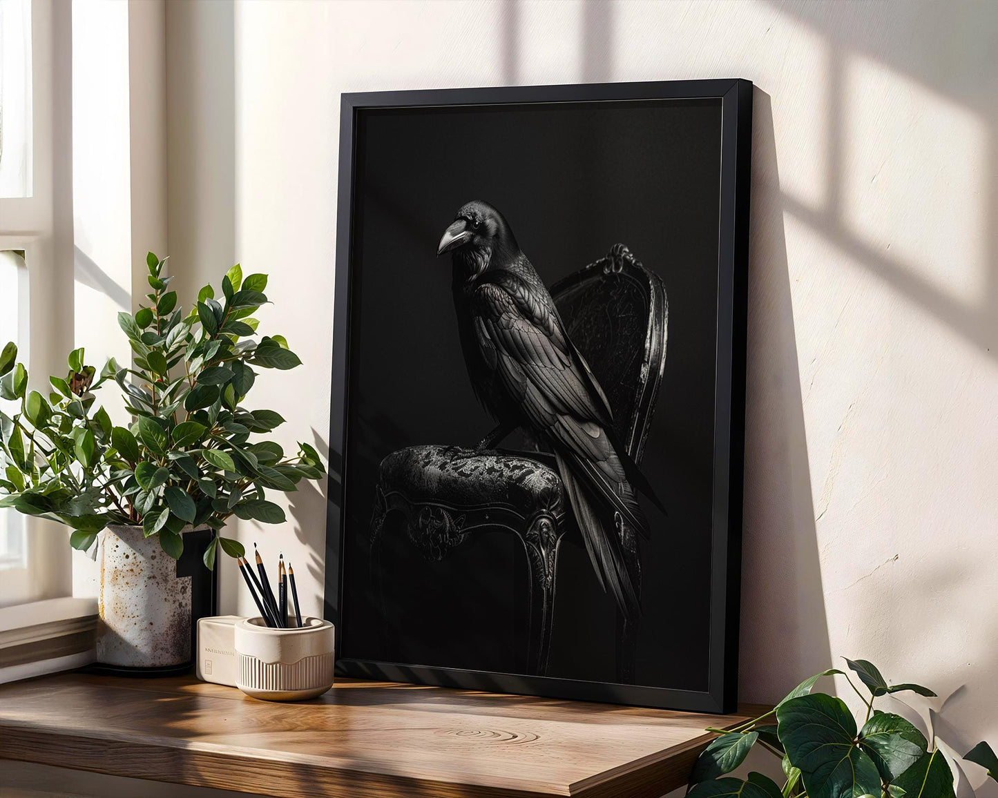 Gothic Raven Portrait Print | Dark Academia Wall Art wall art print, minimalist black and white poster, modern Scandinavian wall decor, Monohaus