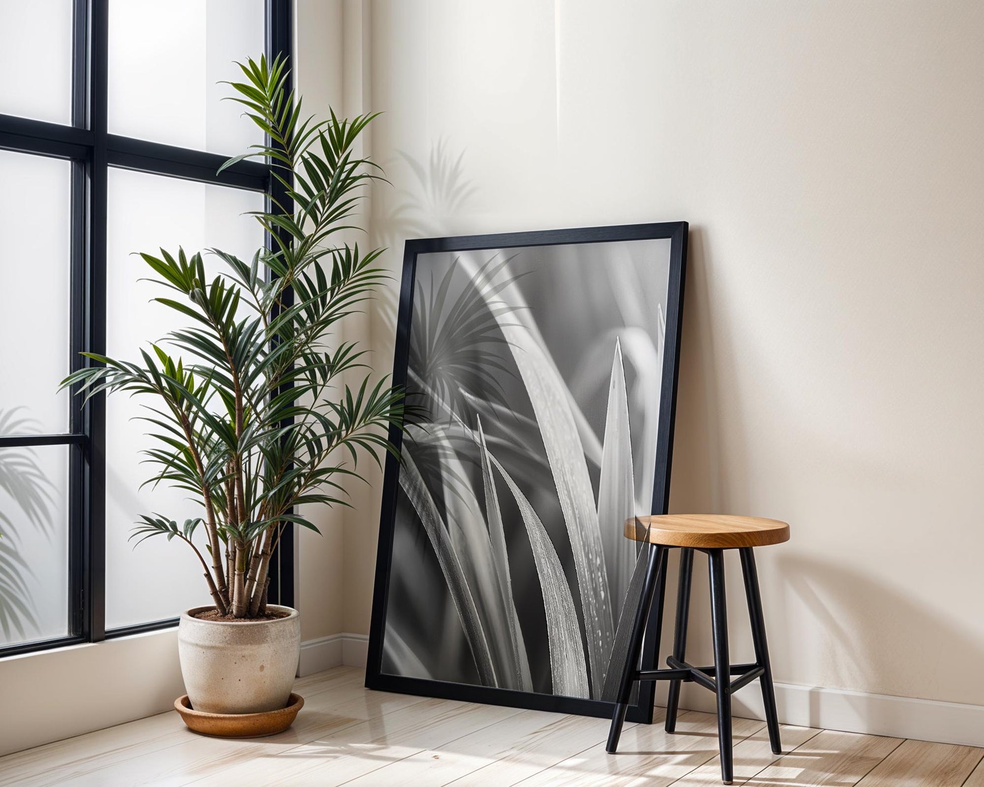 Botanical Photo | Abstract Leaf Macro Photography Print | Black & White Minimal abstract wall art print, geometric minimalist poster, modern Scandinavian decor, Monohaus