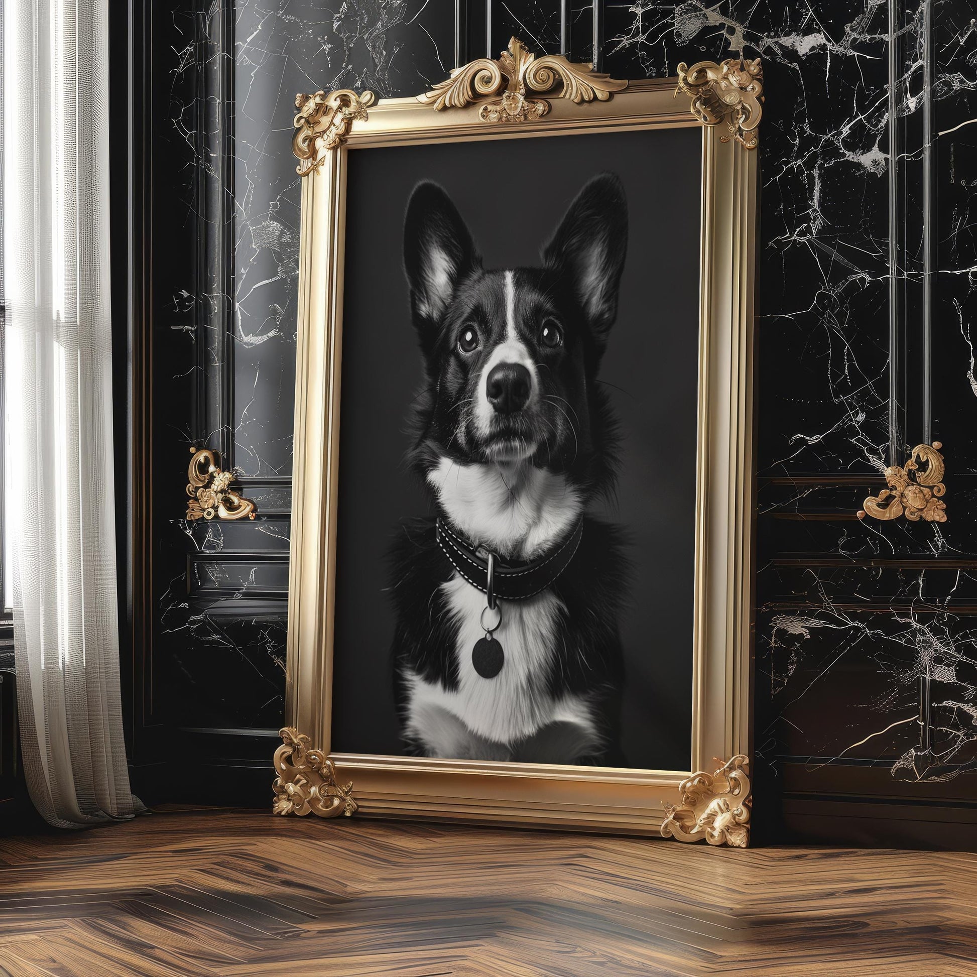 Dog Photography Corgi Portrait Print | Black and White Minimalist Fine Art wall art print, minimalist black and white poster, modern Scandinavian wall decor, Monohaus