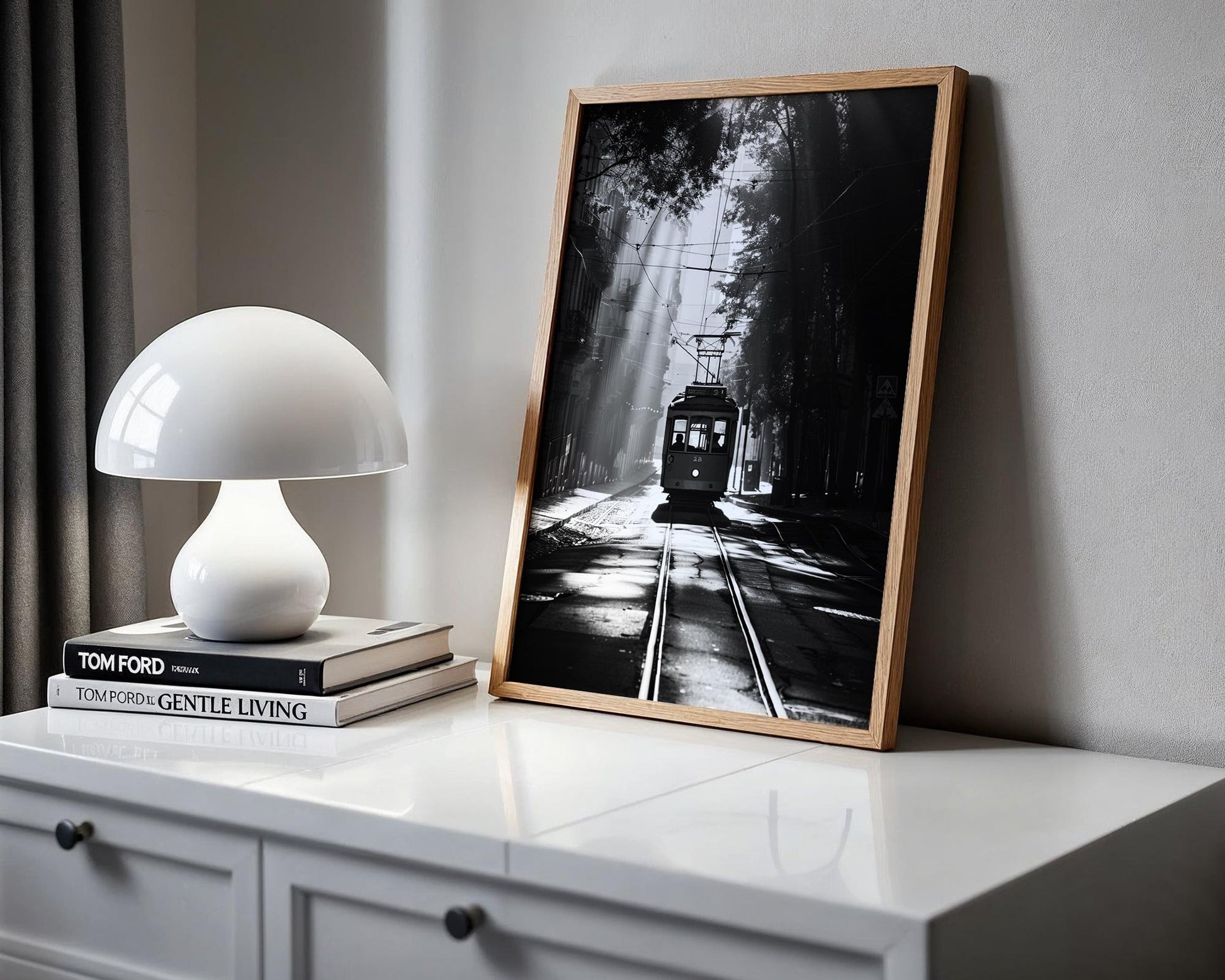 World Landmark | Lisbon Tram Print | Black and White Travel Photography wall art print, minimalist black and white poster, modern Scandinavian wall decor, Monohaus