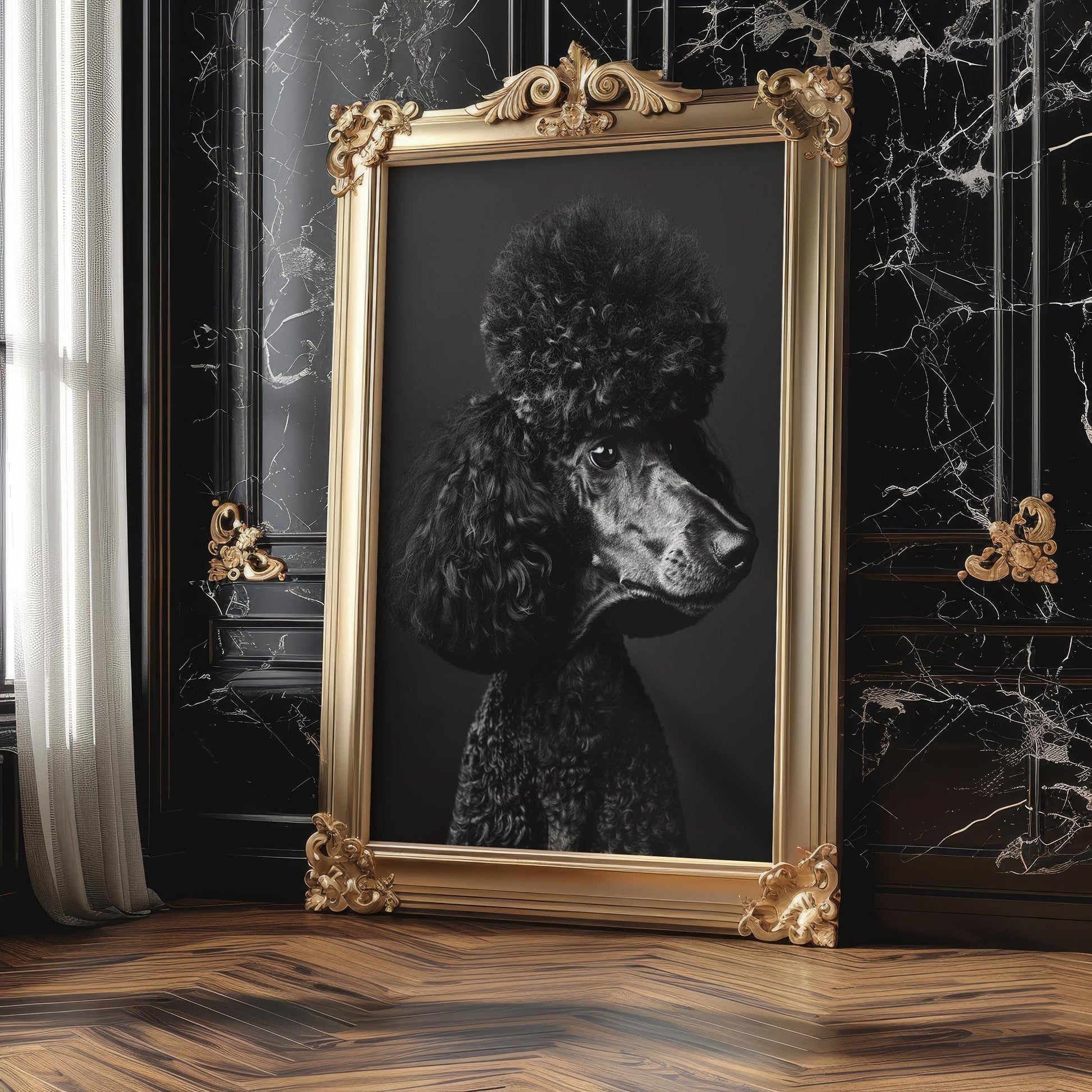 Dog Photography Black Poodle Portrait Print | Modern Minimalist Pet Art wall art print, minimalist black and white poster, modern Scandinavian wall decor, Monohaus