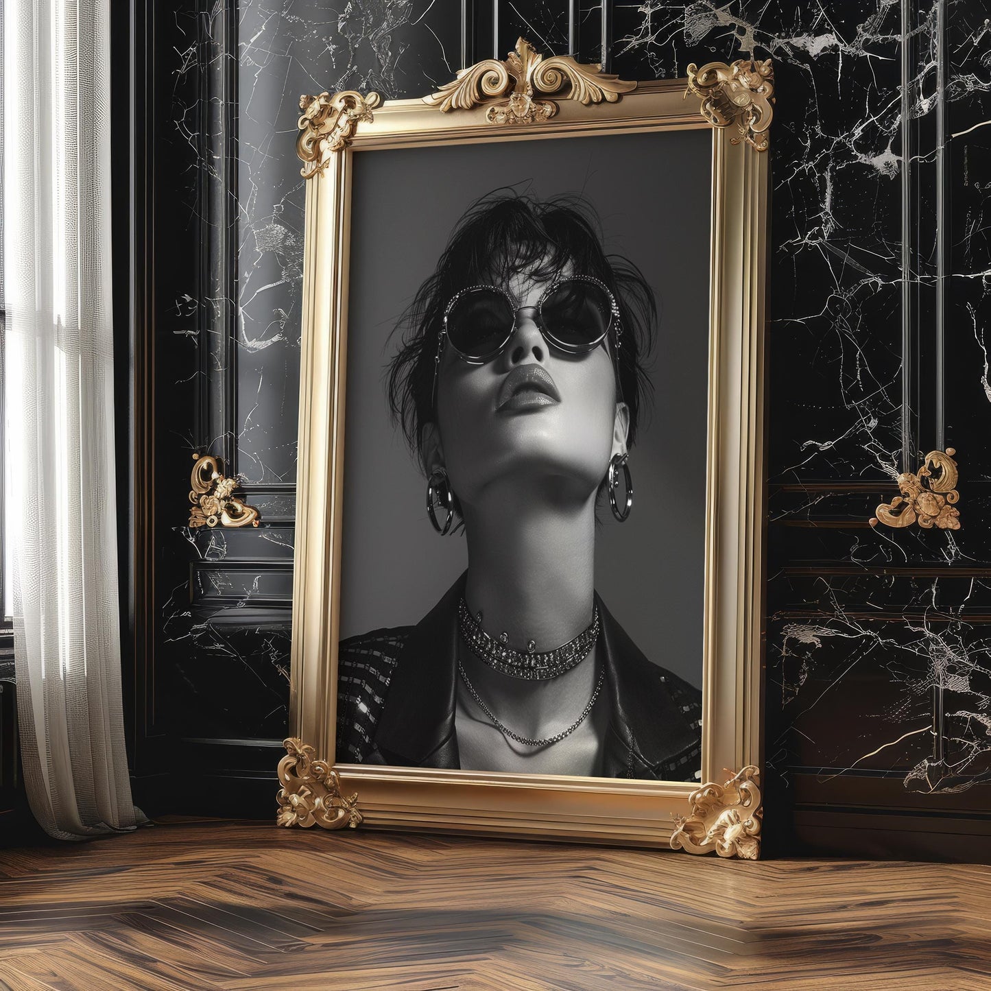 Minimal Wall Art Edgy Woman Portrait Print | Rhinestone Choker, Black & White Art wall art print, minimalist black and white poster, modern Scandinavian wall decor, Monohaus