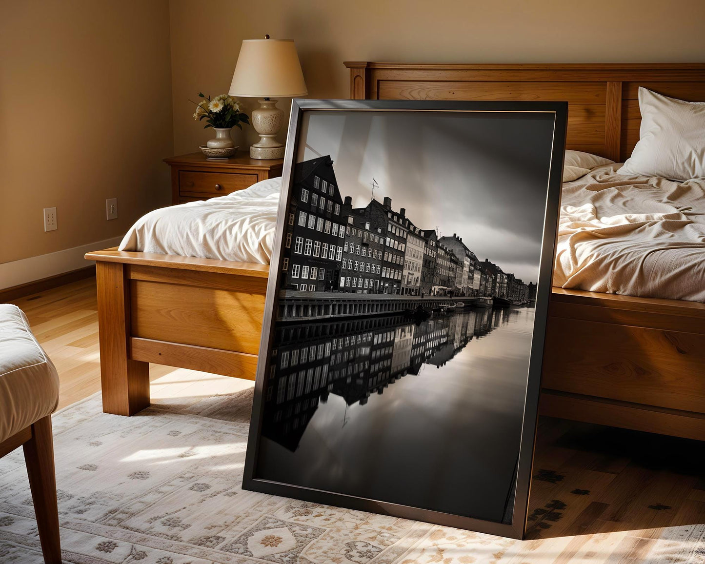 World Landmark | Copenhagen Canal Print | Black & White Scandi Architecture wall art print, black and white architectural poster, minimalist modern Scandinavian wall decor, Monohaus