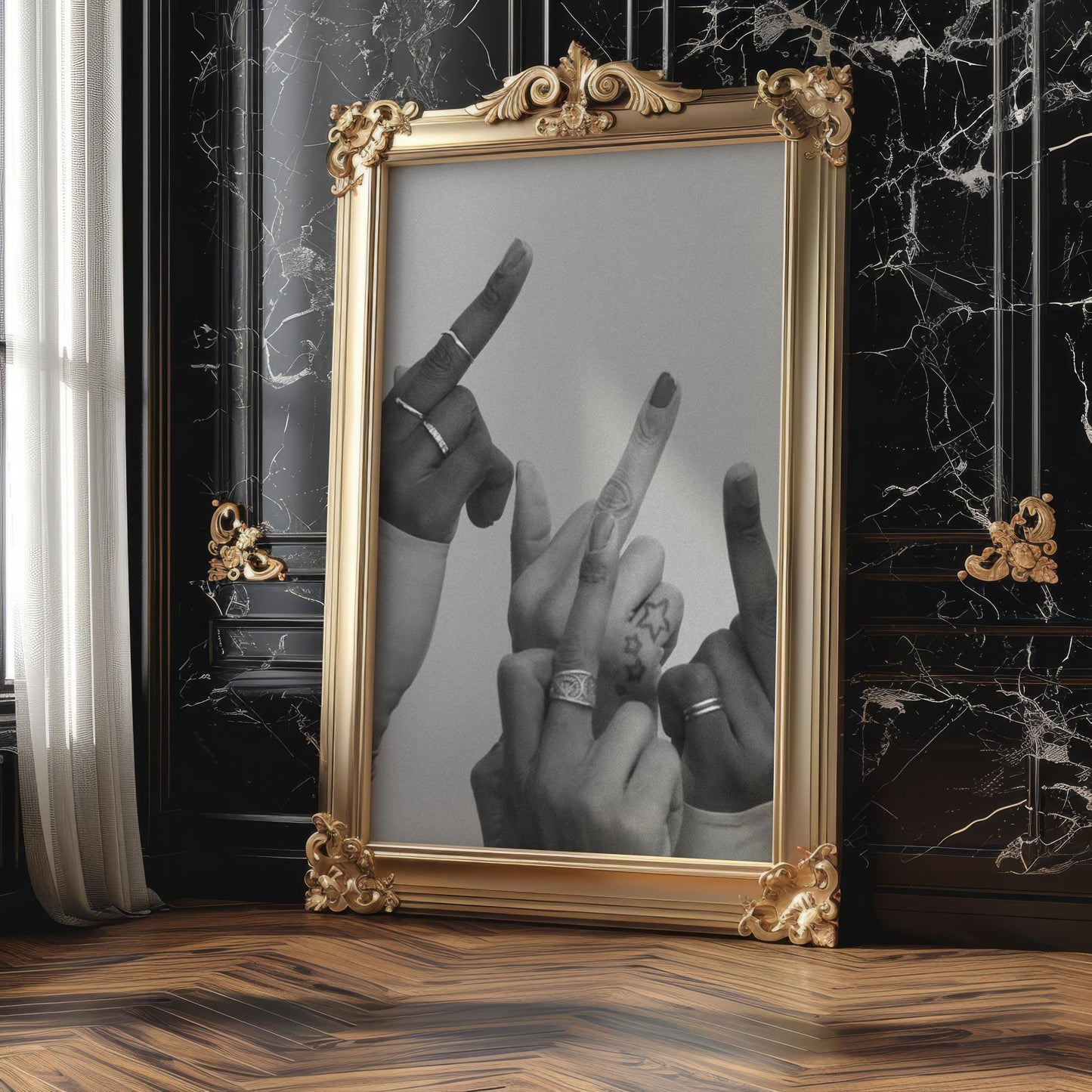 Designer Wall Art | Rock & Roll Hands Print | Edgy Black and White Photography wall art print, minimalist black and white poster, modern Scandinavian wall decor, Monohaus