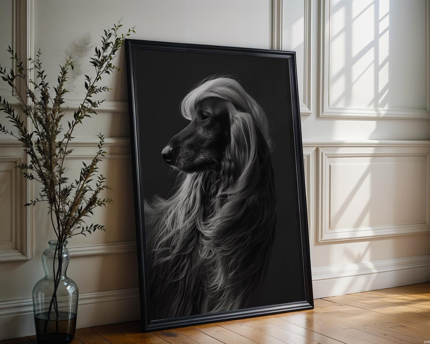 Dog Photography Afghan Hound Portrait Print | Modern Black and White wall art print, minimalist black and white poster, modern Scandinavian wall decor, Monohaus