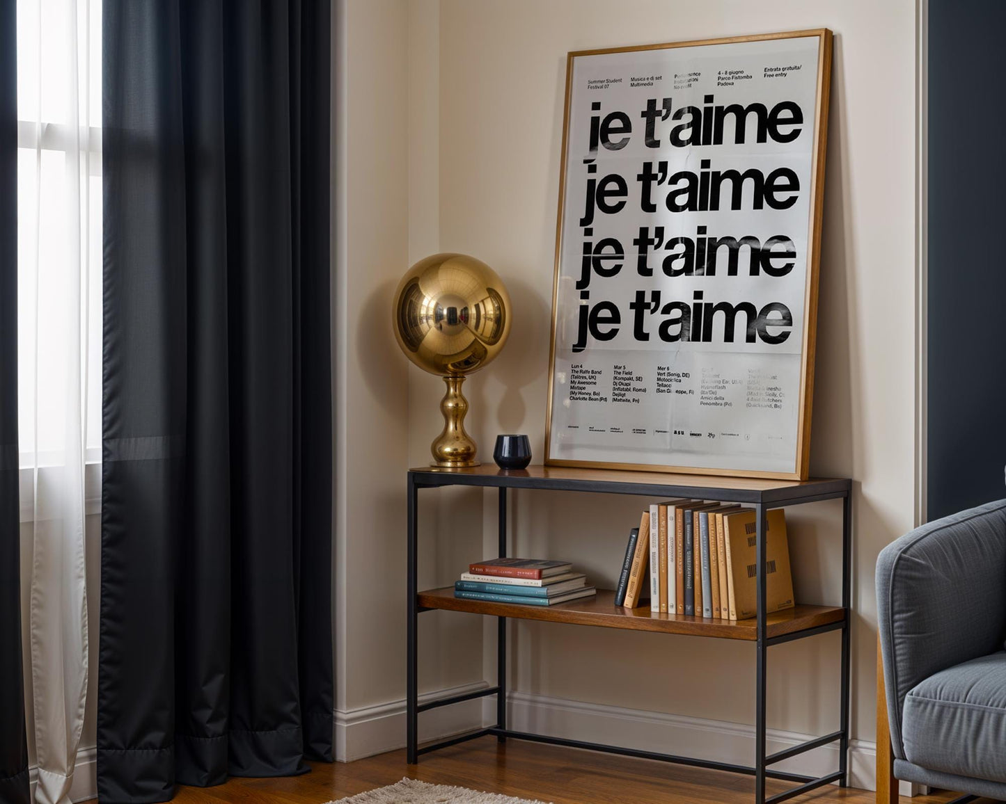 Designer Wall Art | Je T'aime Typography Print | Minimalist French Quote typography wall art print, minimalist black and white type poster, modern graphic design decor, Monohaus