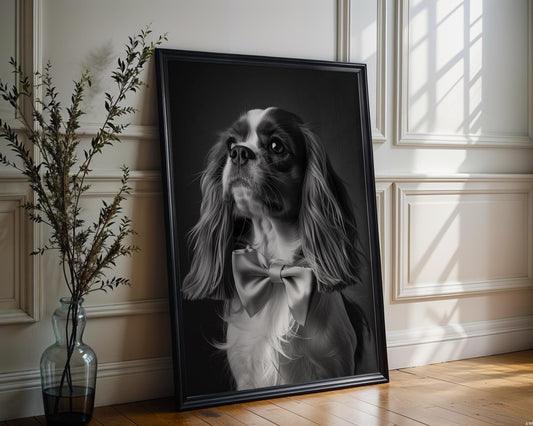 Dog Photography Cavalier Pet Portrait | Black and White Glamour Art Print wall art print, minimalist black and white poster, modern Scandinavian wall decor, Monohaus