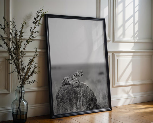 Wildlife Poster | Cheetah Photography Print | Minimalist Safari Wall Art wall art print, minimalist black and white poster, modern Scandinavian wall decor, Monohaus