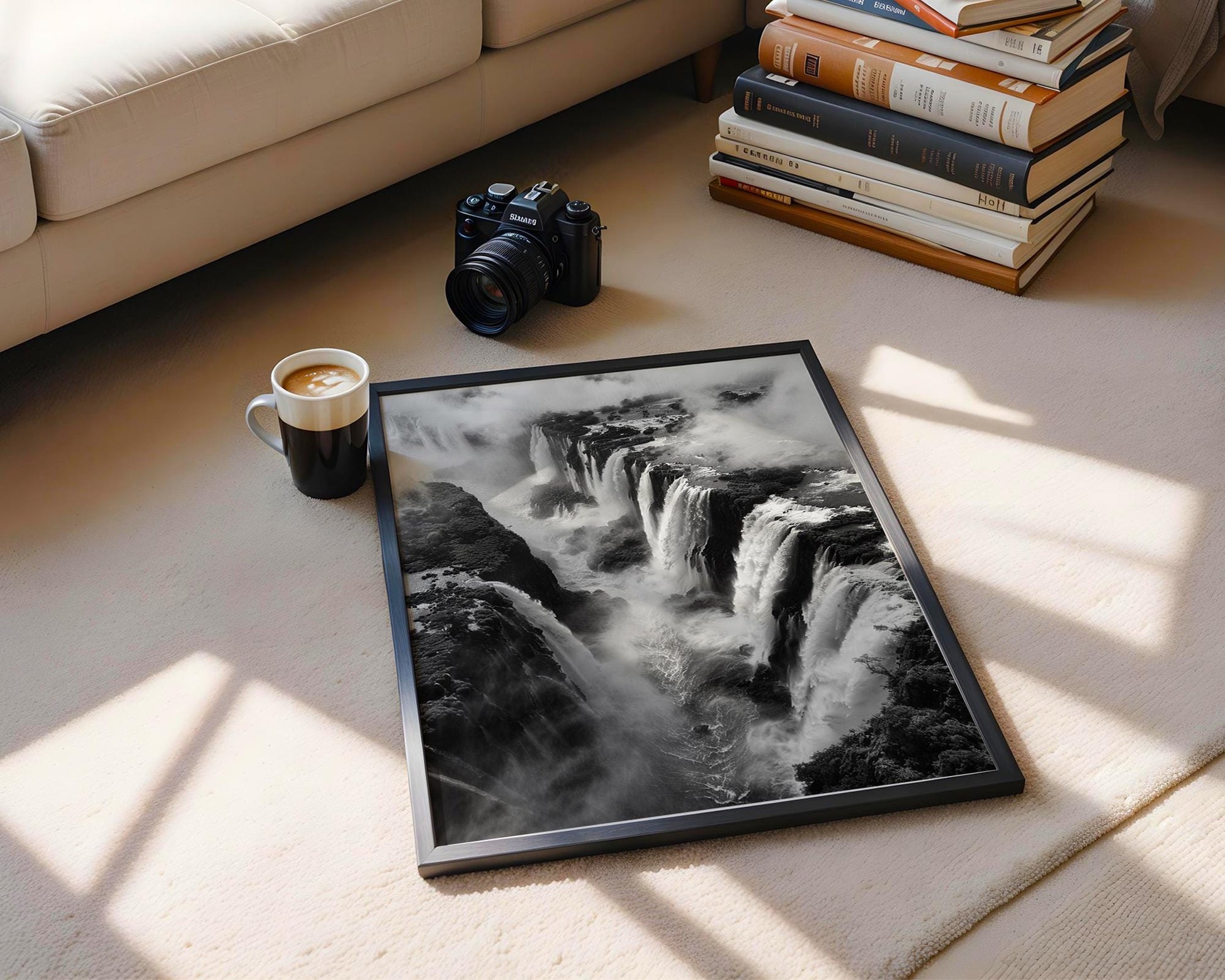 World Landmark | Iguazu Falls Photography Print | Black and White Nature Landscape wall art print, minimalist black and white poster, modern Scandinavian wall decor, Monohaus