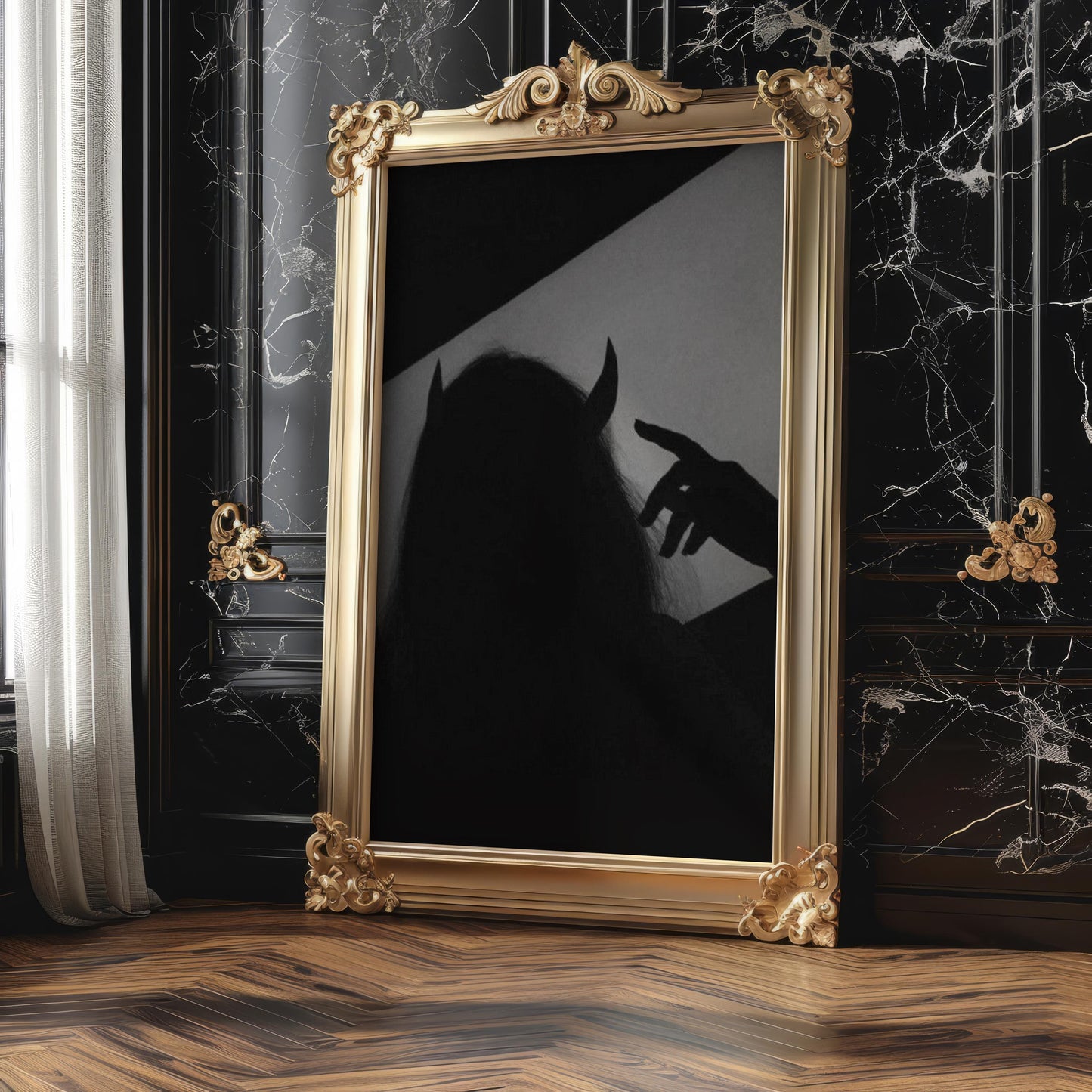 Devil Horns Shadow Print | Gothic Monochrome Wall Art wall art print, minimalist black and white poster, modern Scandinavian wall decor, Monohaus