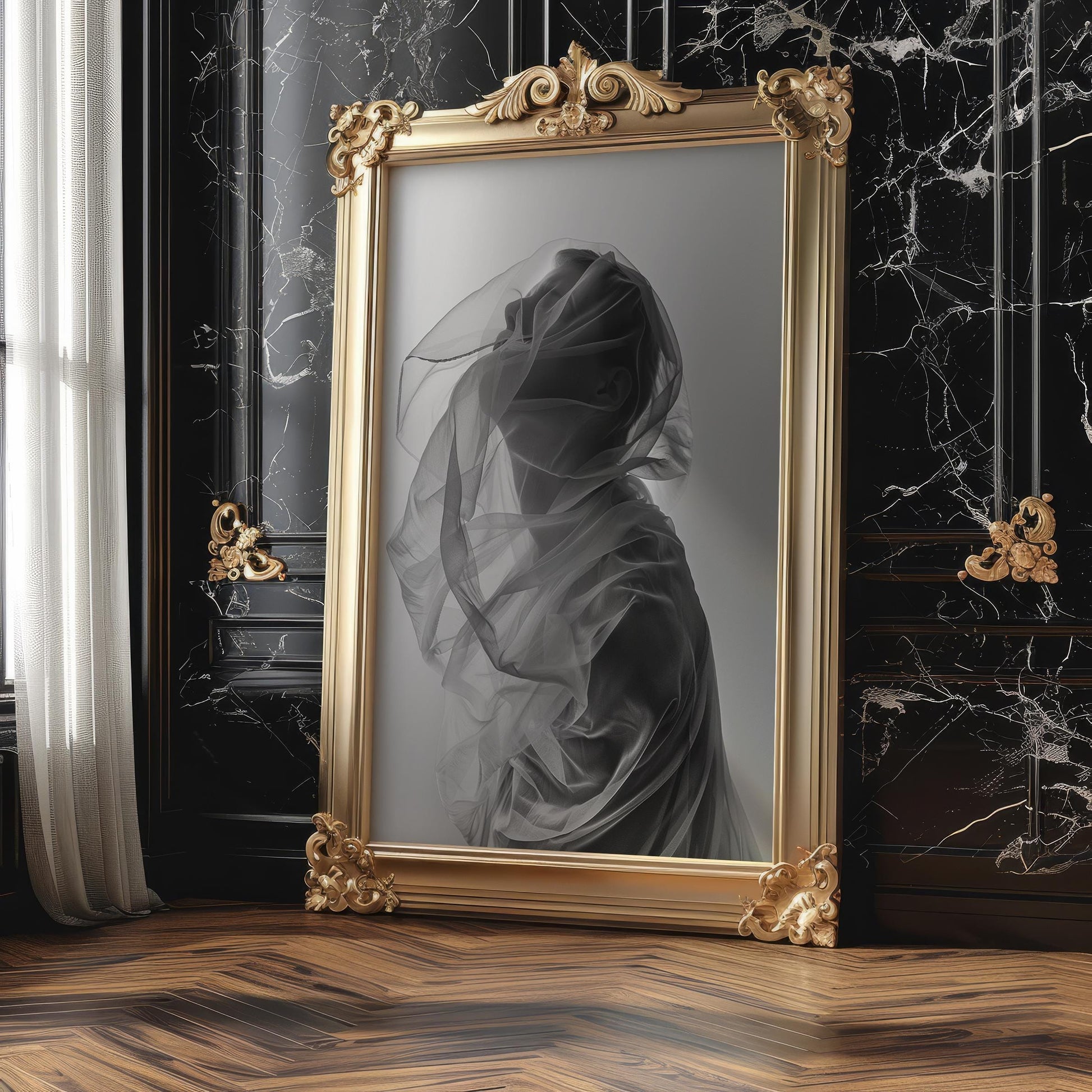 Veiled Woman Portrait Print | Black and White Photography, Minimalist Wall Art wall art print, minimalist black and white poster, modern Scandinavian wall decor, Monohaus