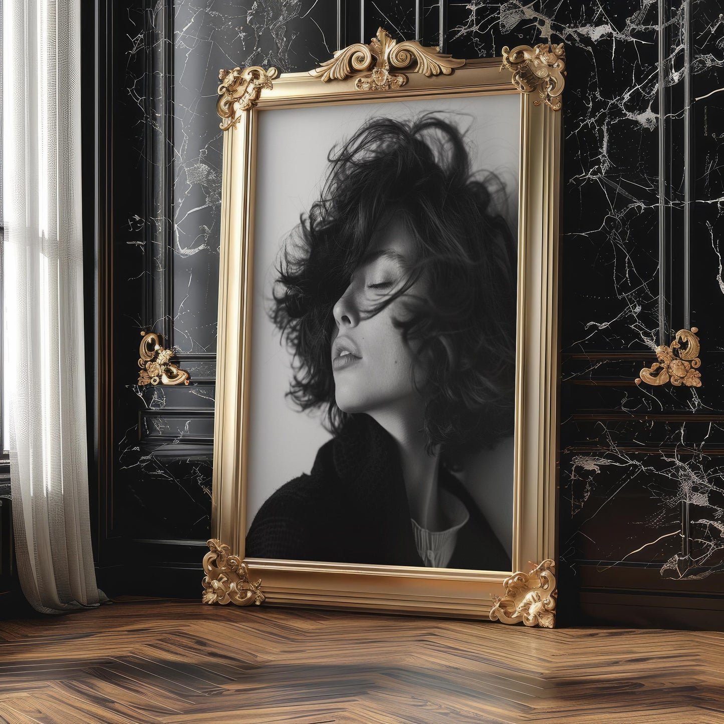 Minimal Wall Art Noir Woman Portrait Print | Minimalist Black and White Photography wall art print, minimalist black and white poster, modern Scandinavian wall decor, Monohaus