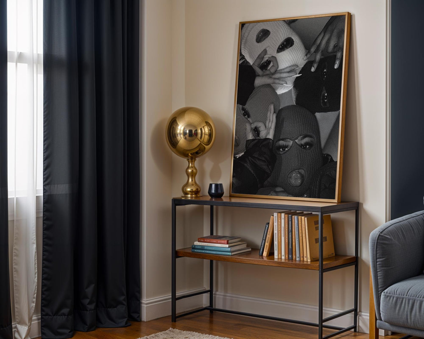 Designer Wall Art | Balaclava Girls Print | Edgy Black and White Fashion Poster wall art print, minimalist black and white poster, modern Scandinavian wall decor, Monohaus