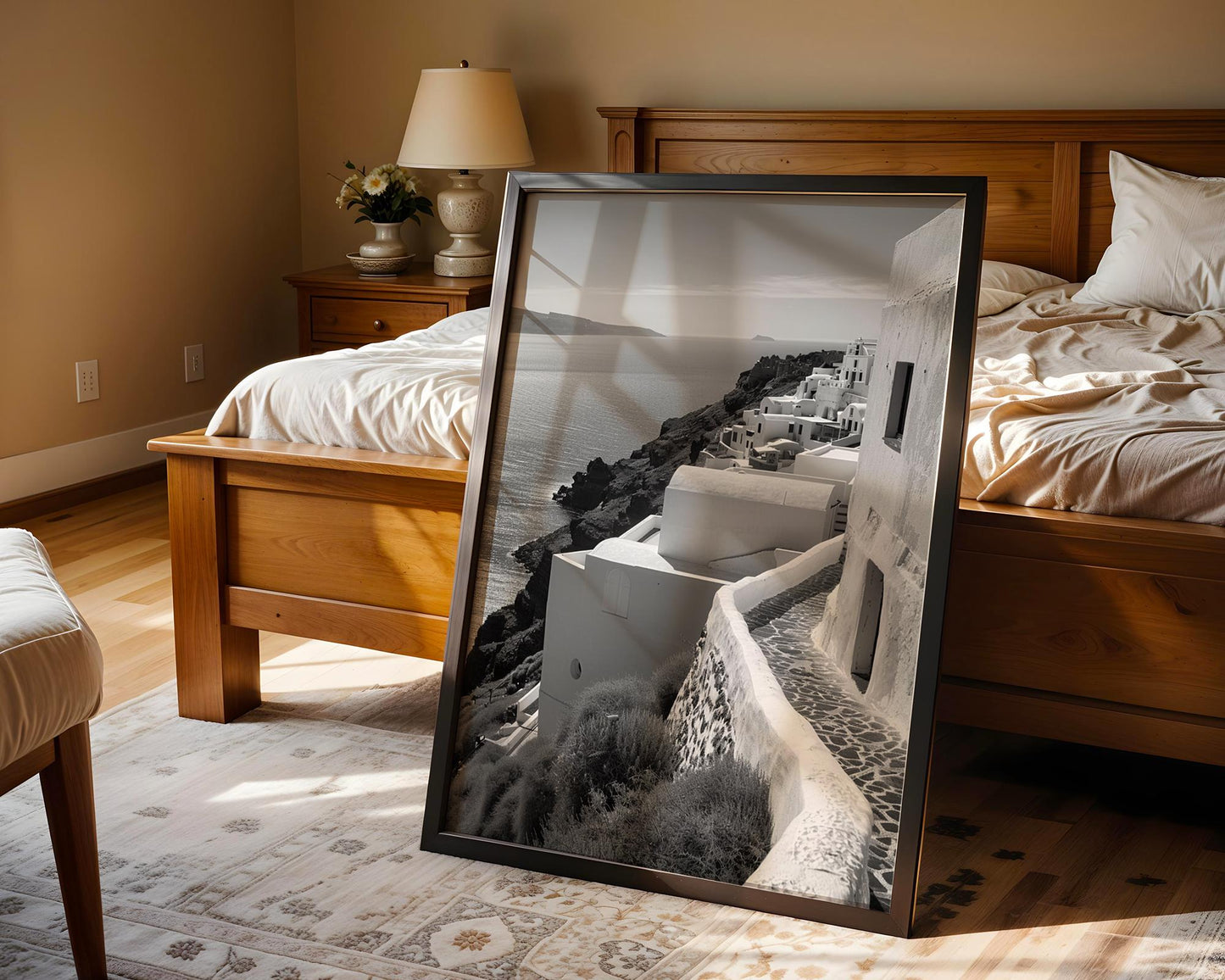 World Landmark | Santorini Black and White Print | Oia Cliffside Architecture Poster wall art print, black and white architectural poster, minimalist modern Scandinavian wall decor, Monohaus