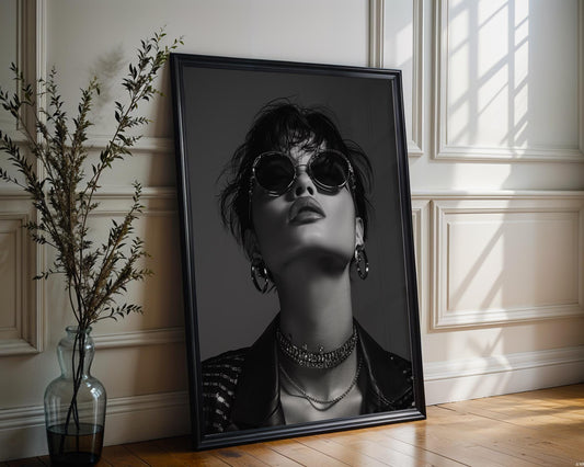Minimal Wall Art Edgy Woman Portrait Print | Rhinestone Choker, Black & White Art wall art print, minimalist black and white poster, modern Scandinavian wall decor, Monohaus