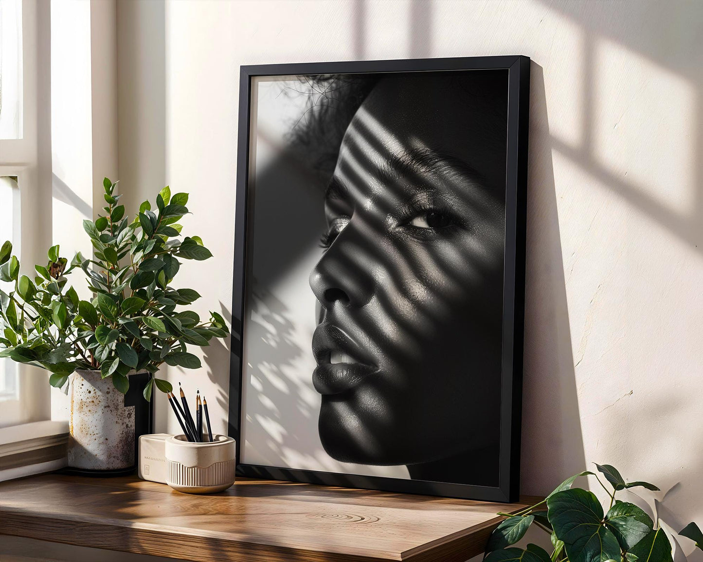 Minimal Wall Art | Black and White Minimalist Photography | Woman in Light & Shadow wall art print, minimalist black and white poster, modern Scandinavian wall decor, Monohaus