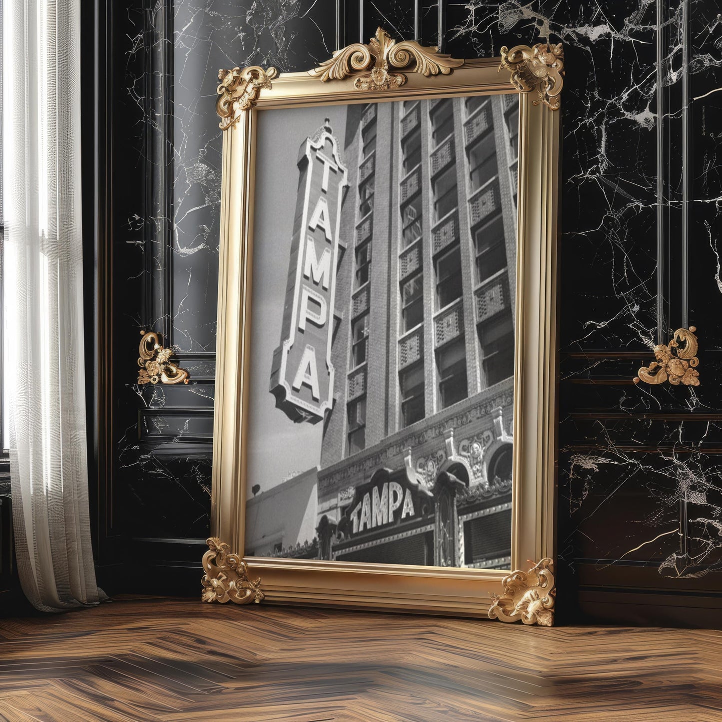 Designer Wall Art | Tampa Marquee Sign Print | Black and White Florida Poster wall art print, minimalist black and white poster, modern Scandinavian wall decor, Monohaus