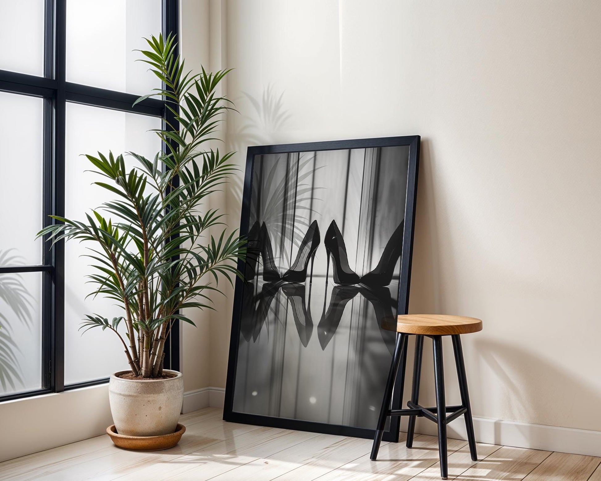 Minimal Wall Art Heels Art Print | Black and White Abstract Poster Luxury abstract wall art print, geometric minimalist poster, modern Scandinavian decor, Monohaus