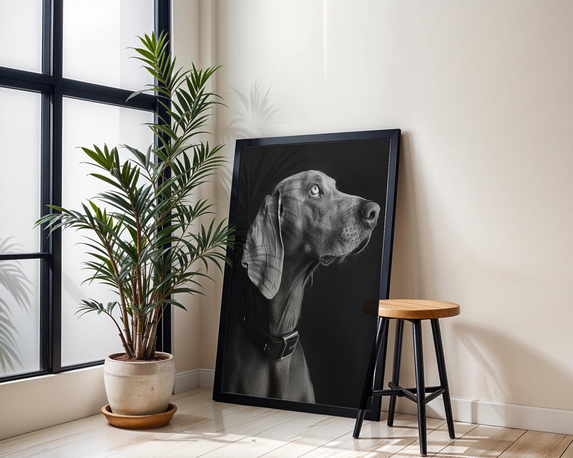 Dog Photography Weimaraner Modern Print Black and White Scandi Home wall art print, minimalist black and white poster, modern Scandinavian wall decor, Monohaus