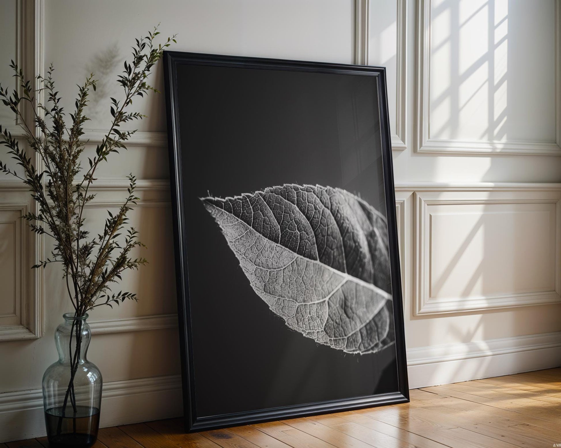 Botanical Photo | Minimalist Leaf Print | Black and White Macro Photography Wall Art wall art print, minimalist black and white poster, modern Scandinavian wall decor, Monohaus