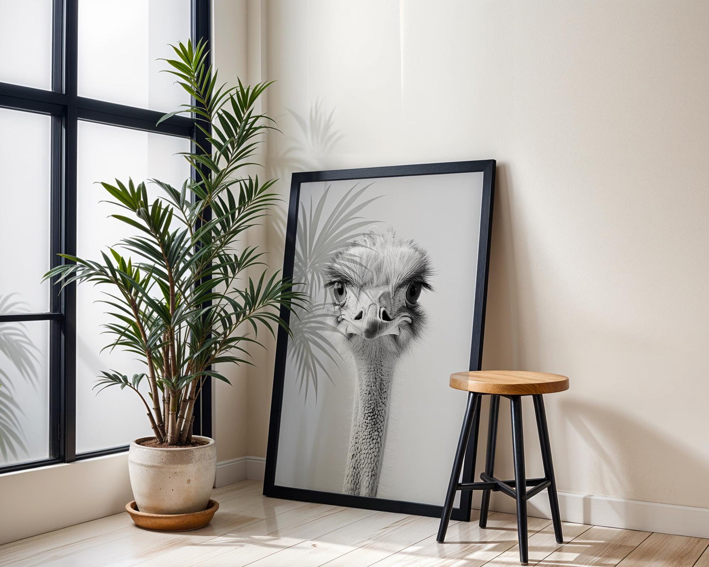 Wildlife Poster | Ostrich Portrait Print • Minimalist Black & White Animal Photography wall art print, minimalist black and white poster, modern Scandinavian wall decor, Monohaus