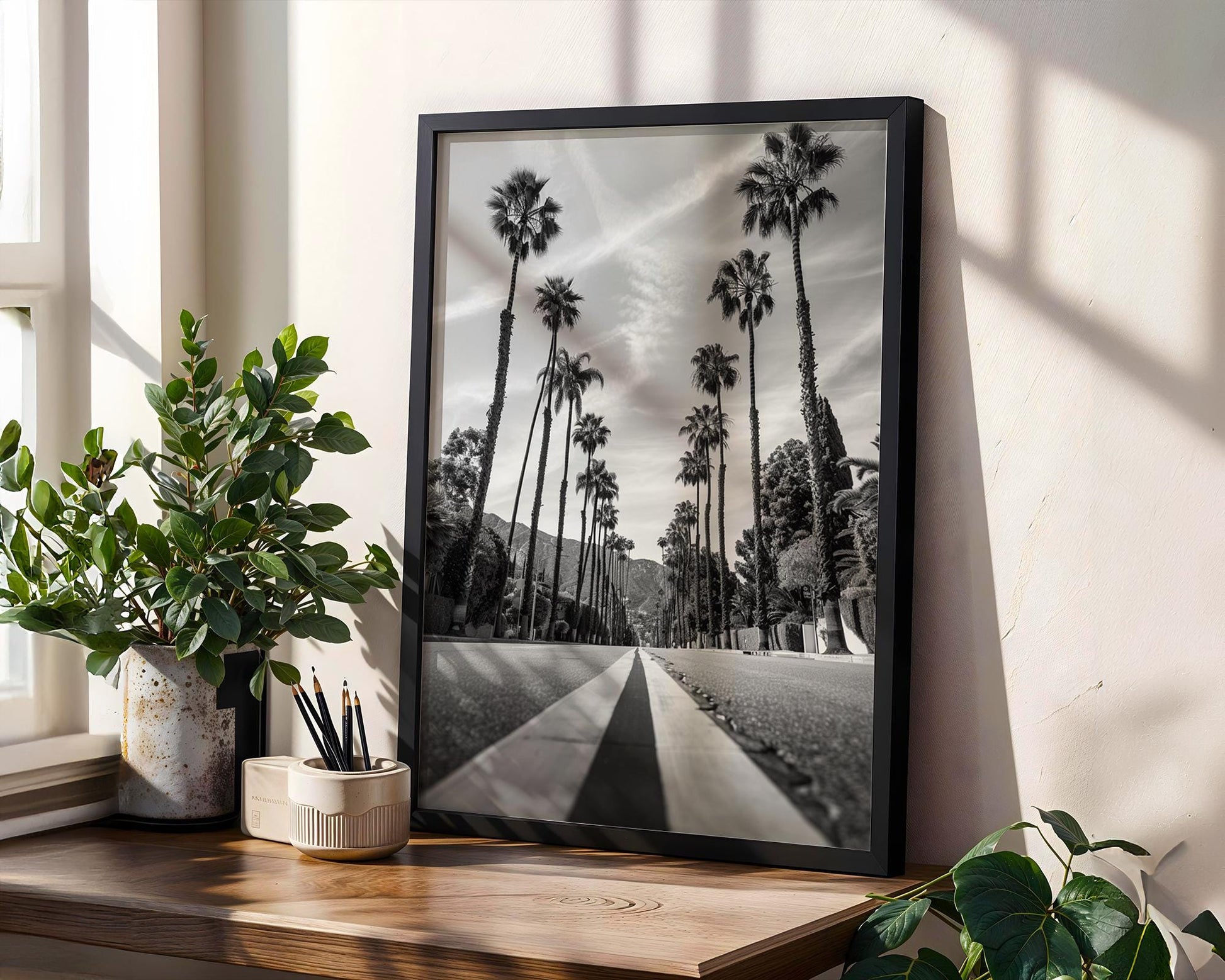 World Landmark | Beverly Hills Palm Tree Print | Black and White Los Angeles Photography wall art print, minimalist black and white poster, modern Scandinavian wall decor, Monohaus