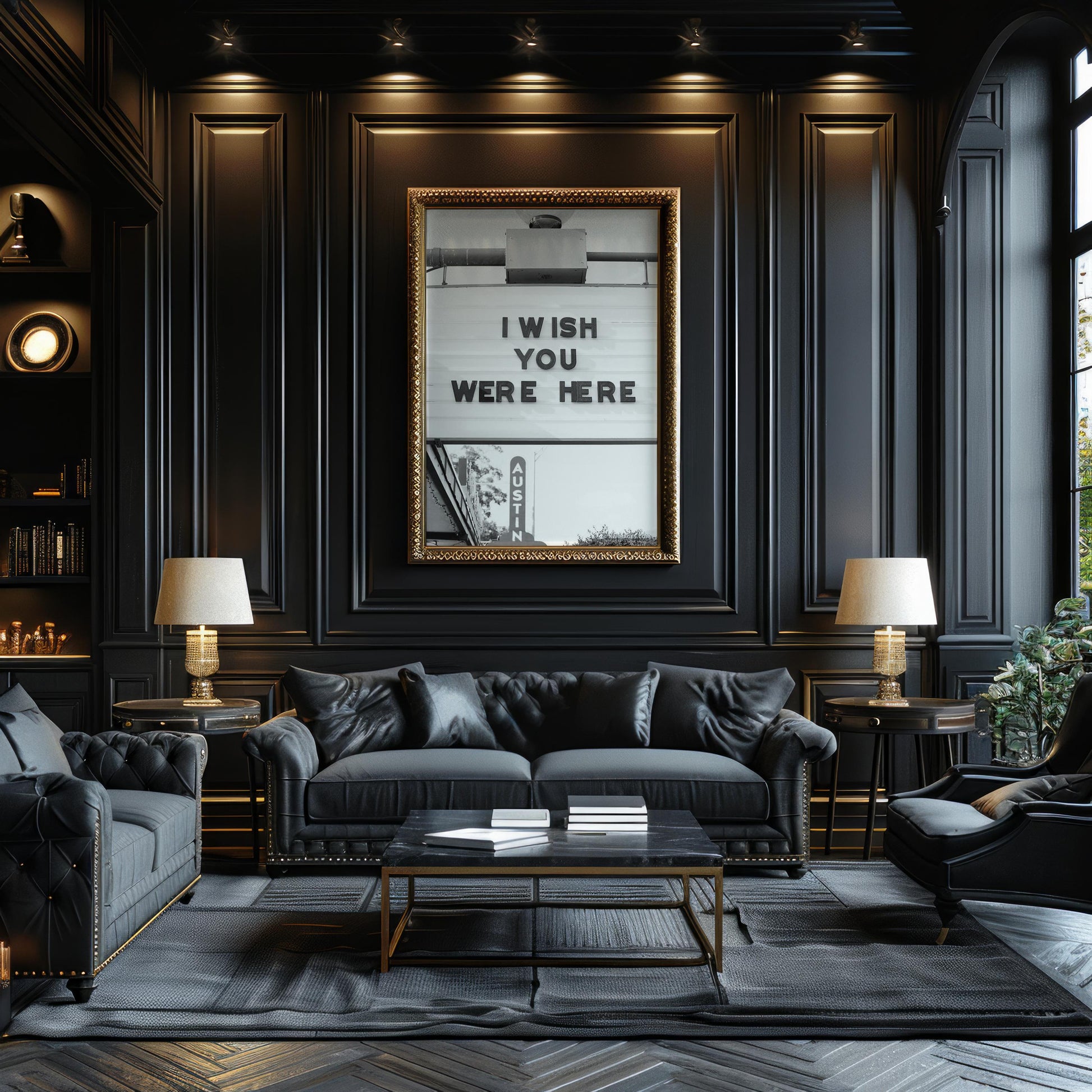 Designer Wall Art | I Wish You Were Here Print | Austin Texas Marquee Sign Art wall art print, minimalist black and white poster, modern Scandinavian wall decor, Monohaus