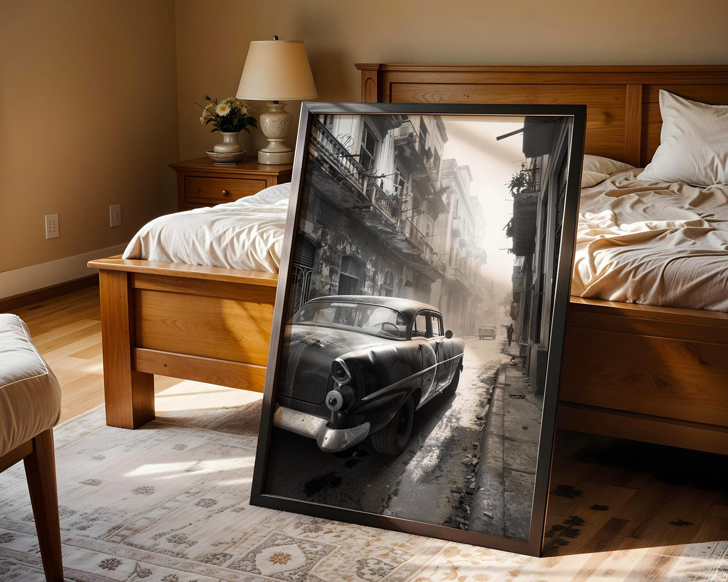 World Landmark | Havana Cuba Classic Car Print | Black and White Vintage Photography wall art print, minimalist black and white poster, modern Scandinavian wall decor, Monohaus