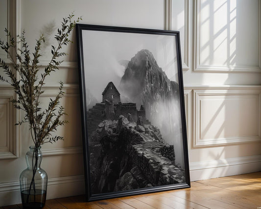 World Landmark | Machu Picchu Print | Black and White Mountain Photography wall art print, minimalist black and white poster, modern Scandinavian wall decor, Monohaus
