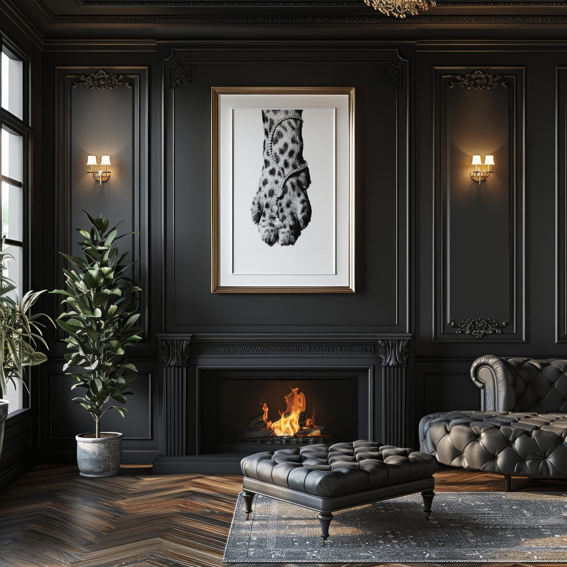 Designer Wall Art | Leopard Paw Print | Black and White Animal Photography, Glam Decor wall art print, minimalist black and white poster, modern Scandinavian wall decor, Monohaus