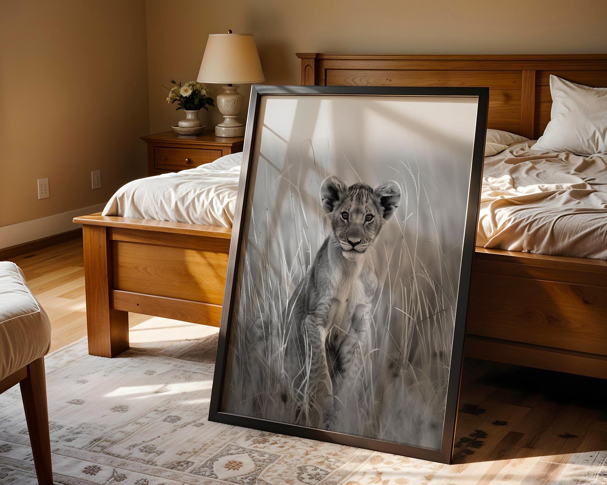 Wildlife Poster | Lion Cub Portrait Print | Minimalist Black & White Photography wall art print, minimalist black and white poster, modern Scandinavian wall decor, Monohaus