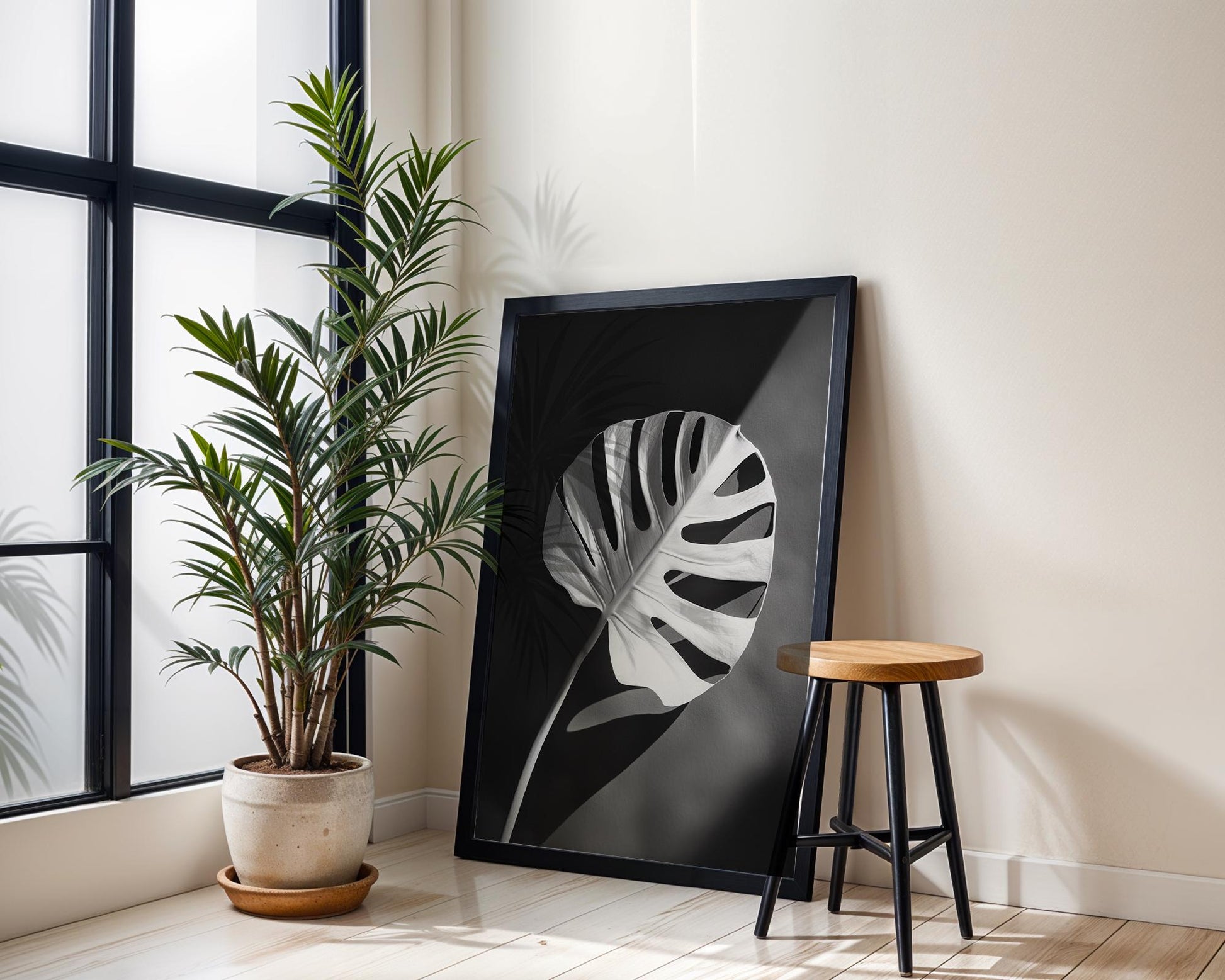 Botanical Photo | Monstera Leaf Print | Minimalist Black and White Scandi Art wall art print, minimalist black and white poster, modern Scandinavian wall decor, Monohaus
